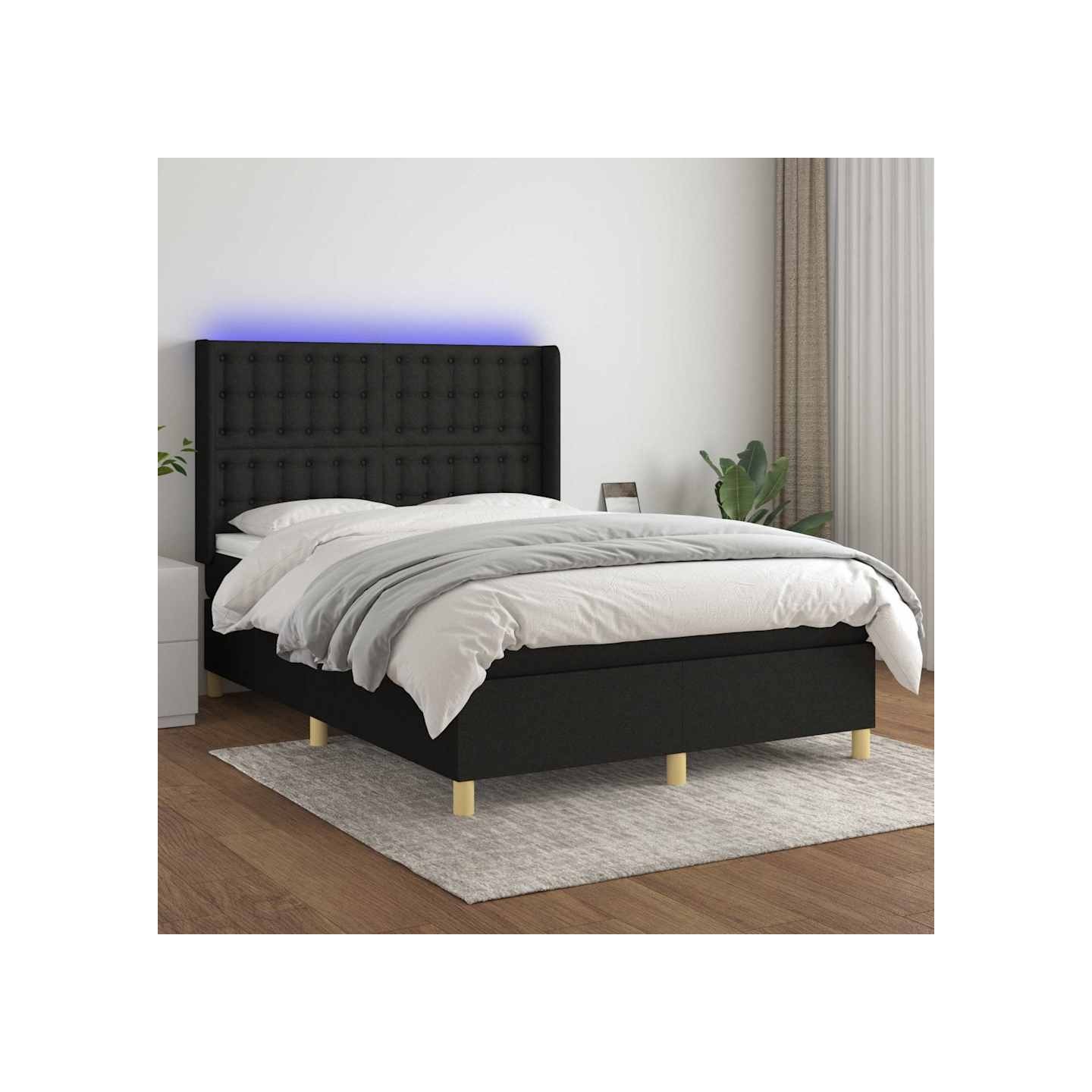 Sommier à lattes de lit matelas et LED Noir 140x200 cm Tissu