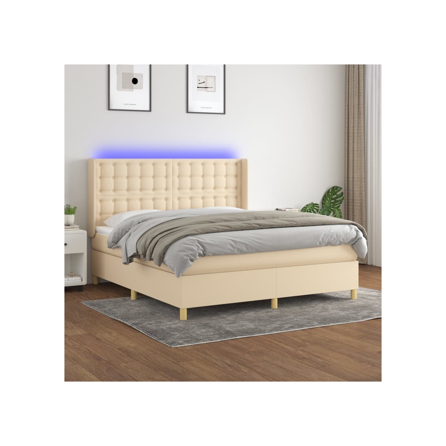 Sommier à lattes de lit matelas et LED Crème 160x200 cm Tissu