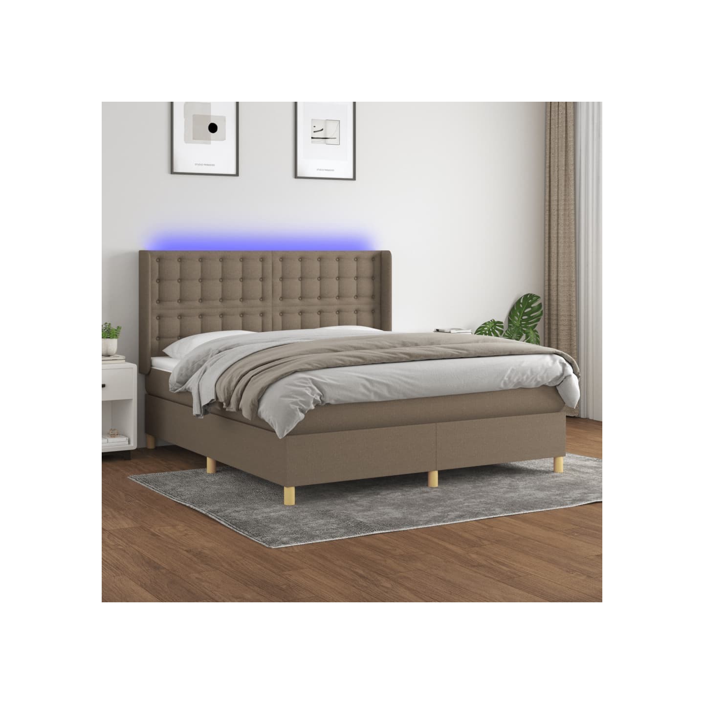 Sommier à lattes de lit matelas et LED Taupe 180x200 cm Tissu