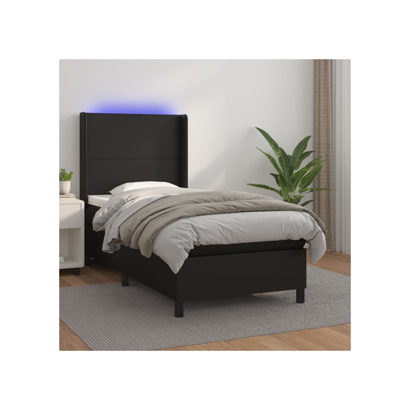 Sommier à lattes de lit matelas LED Noir 90x190 cm Similicuir