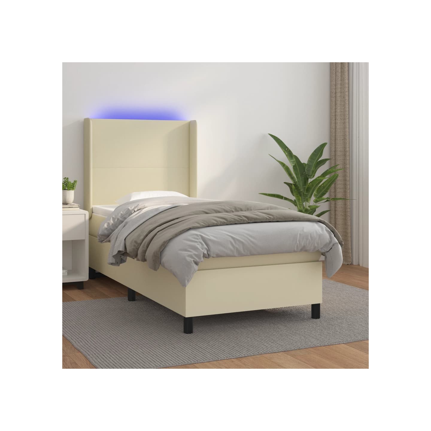 Sommier à lattes de lit matelas LED Crème 80x200cm Similicuir