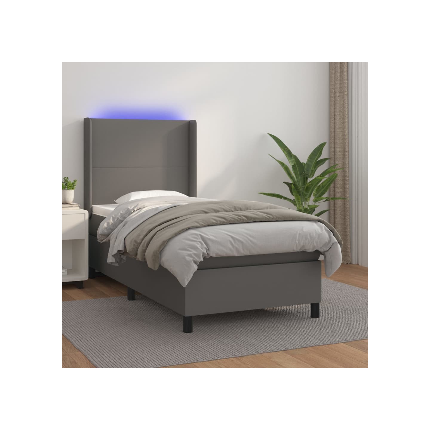 Sommier à lattes de lit matelas LED Gris 100x200 cm Similicuir