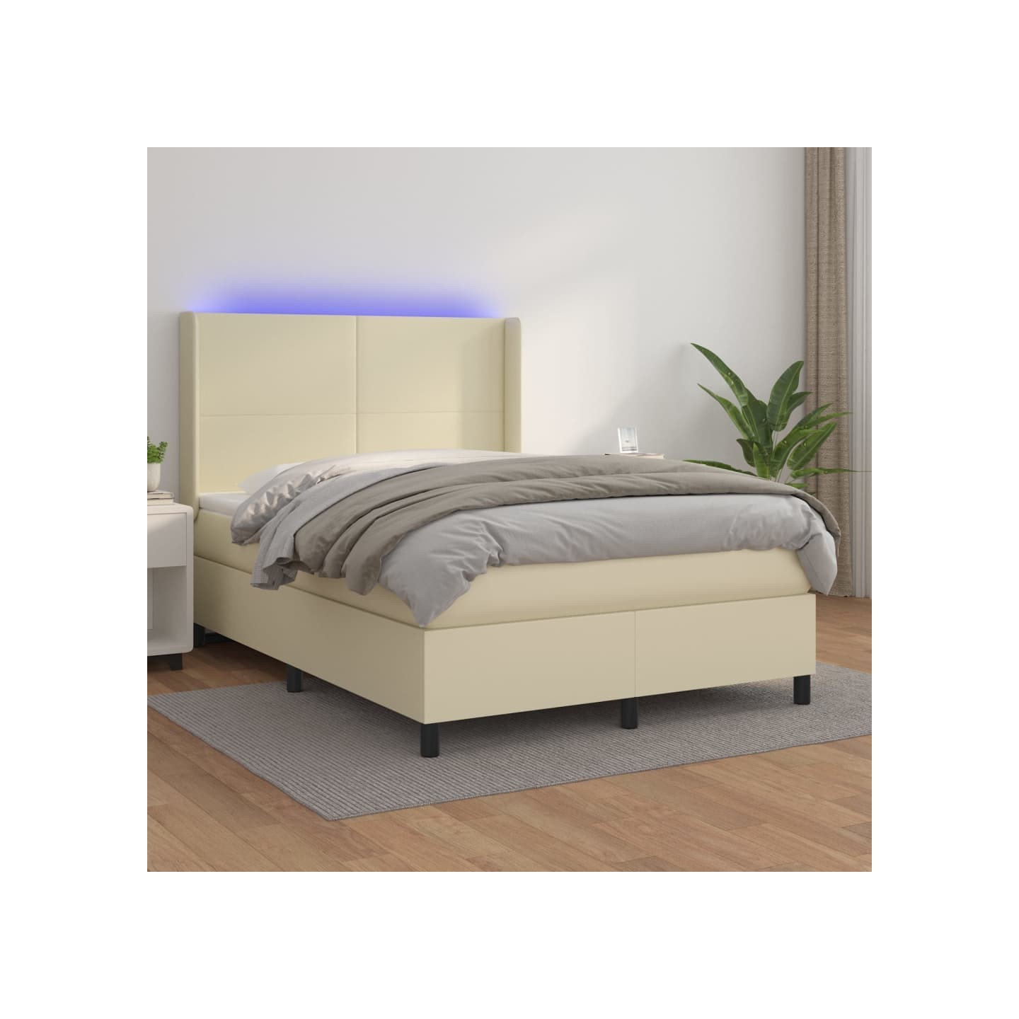 Sommier à lattes de lit matelas LED Crème 140x190 cm Similicuir