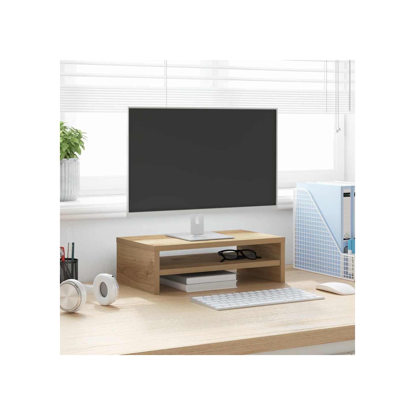 Support de moniteur chêne artisanal 42x24x13 cm bois ingénierie