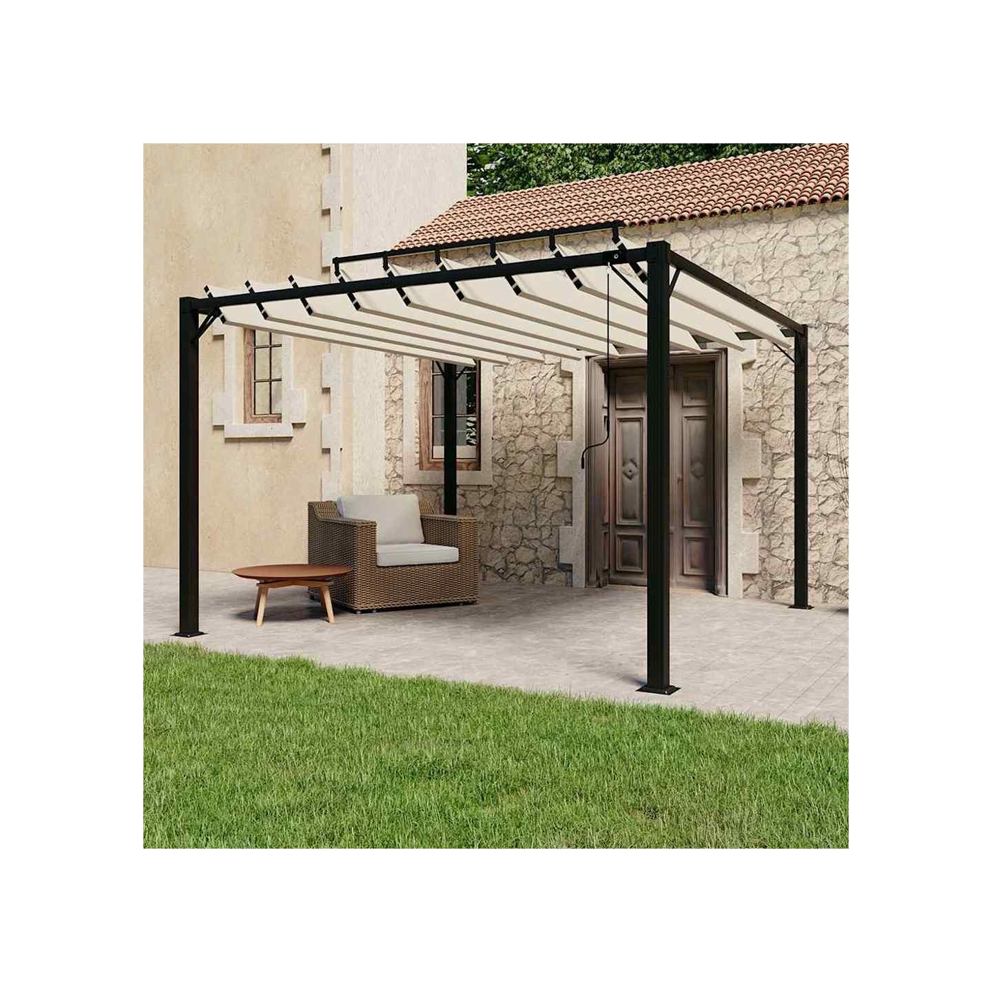 Tonnelle avec toit à persienne 3x3 m Crème Tissu et aluminium