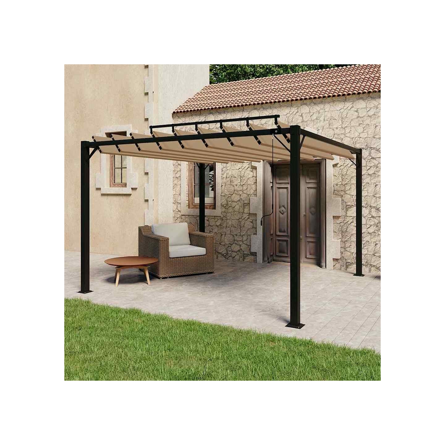 Tonnelle avec toit à persienne 3x3 m Taupe Tissu et aluminium
