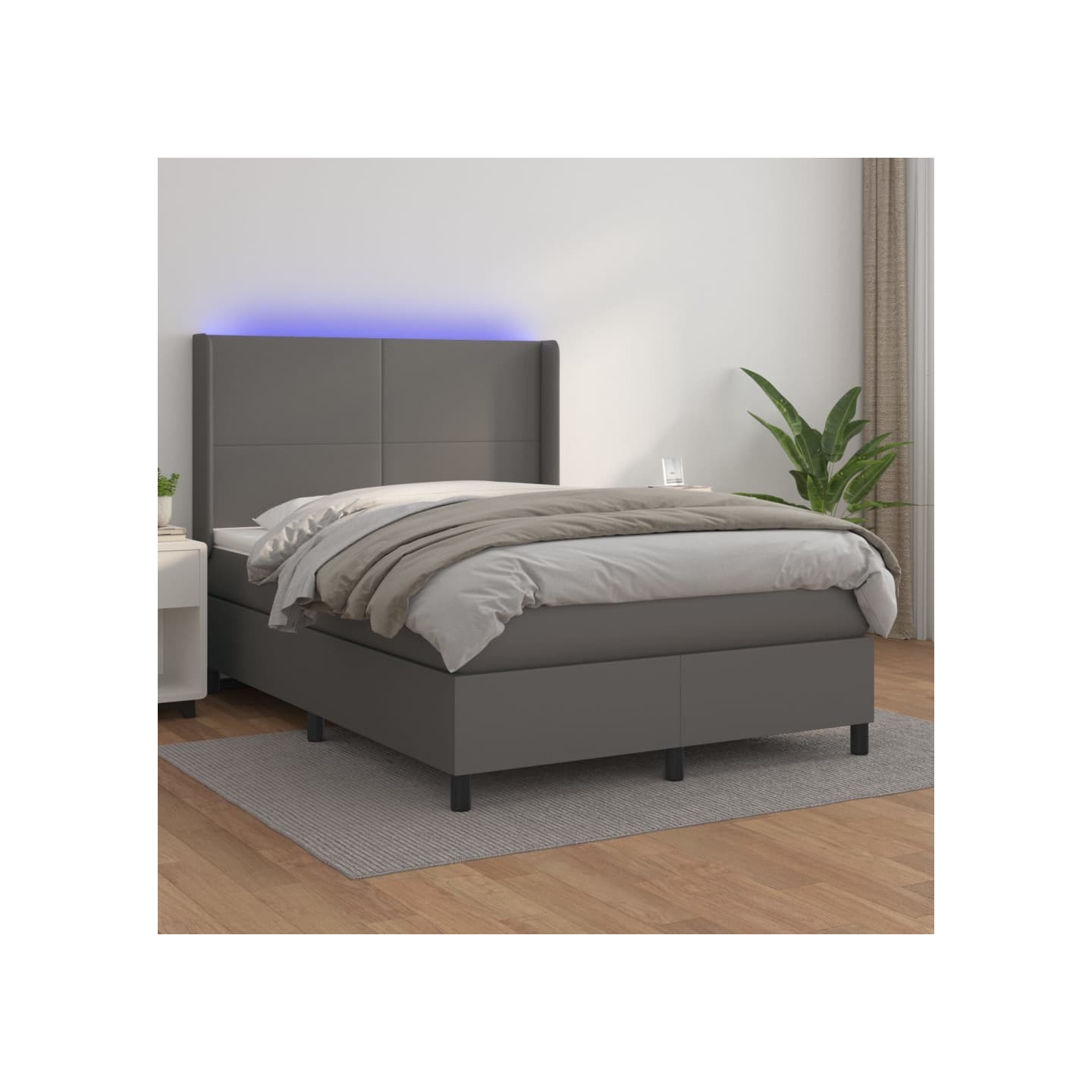 Sommier à lattes de lit matelas LED Gris 140x200 cm Similicuir