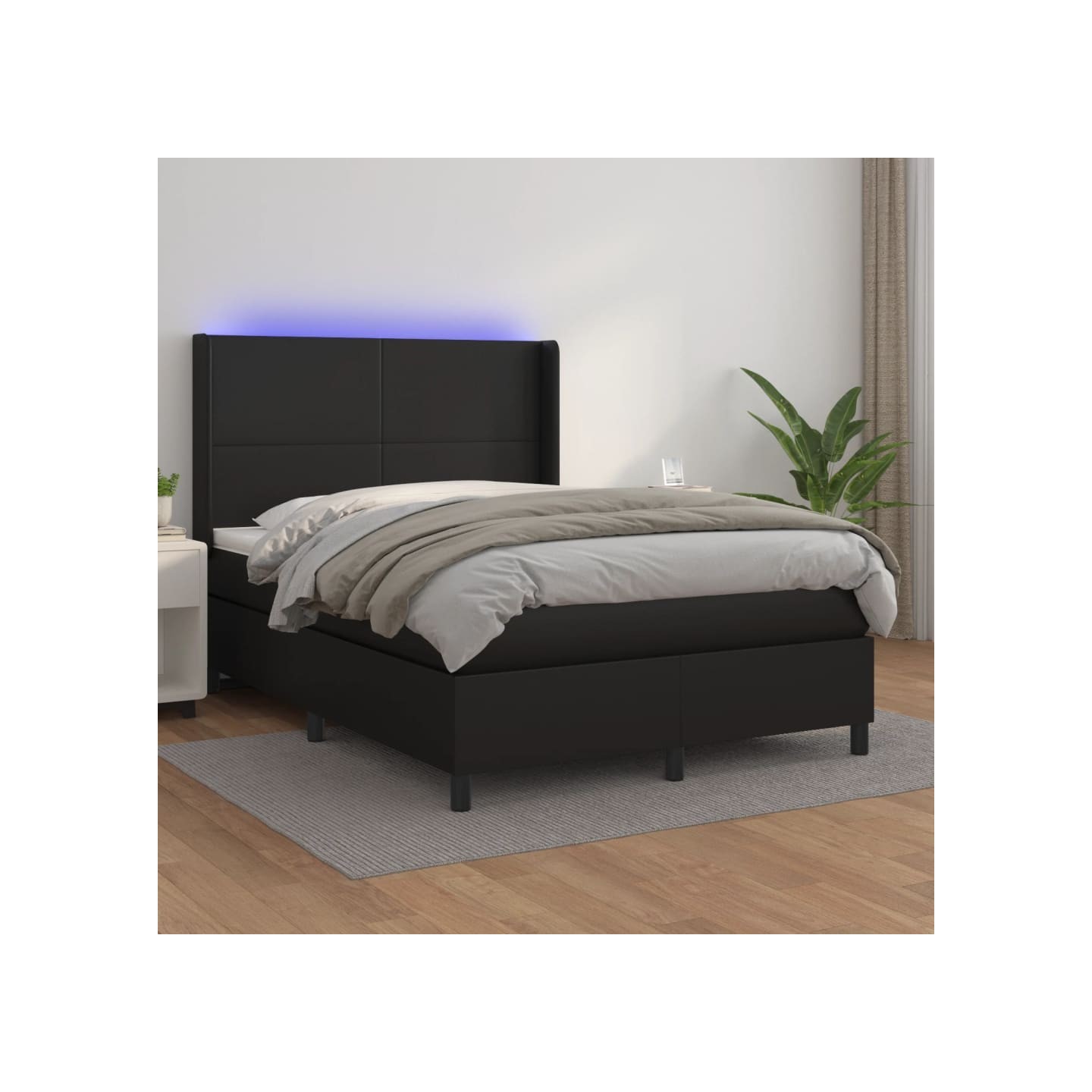 Sommier à lattes de lit matelas LED Noir 140x190cm Similicuir
