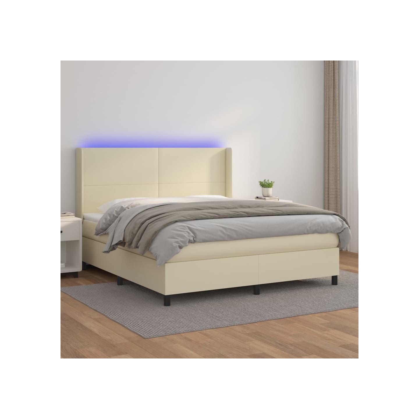 Sommier à lattes de lit matelas LED Crème 160x200 cm Similicuir