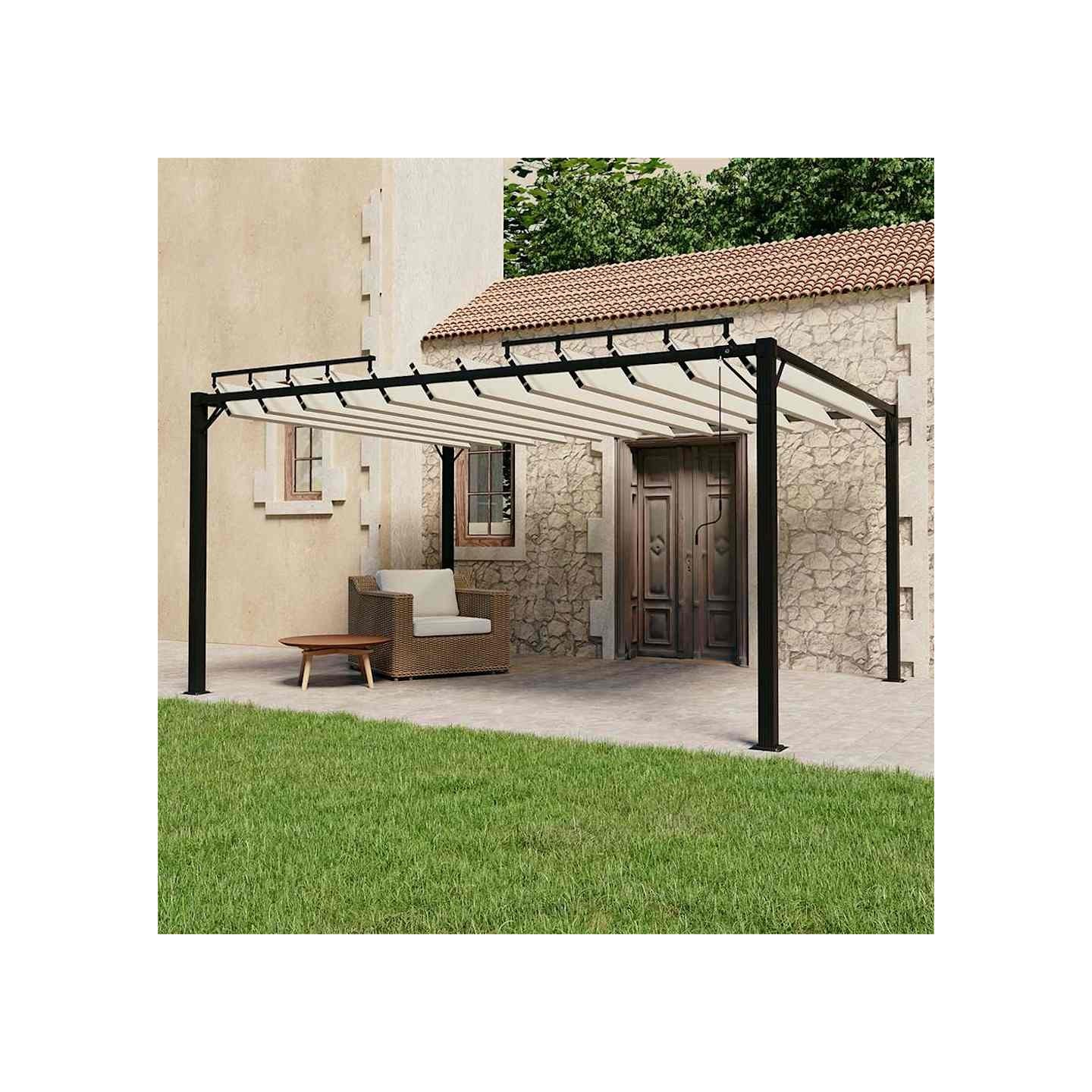 Tonnelle avec toit à persienne 3x4 m Crème Tissu et aluminium