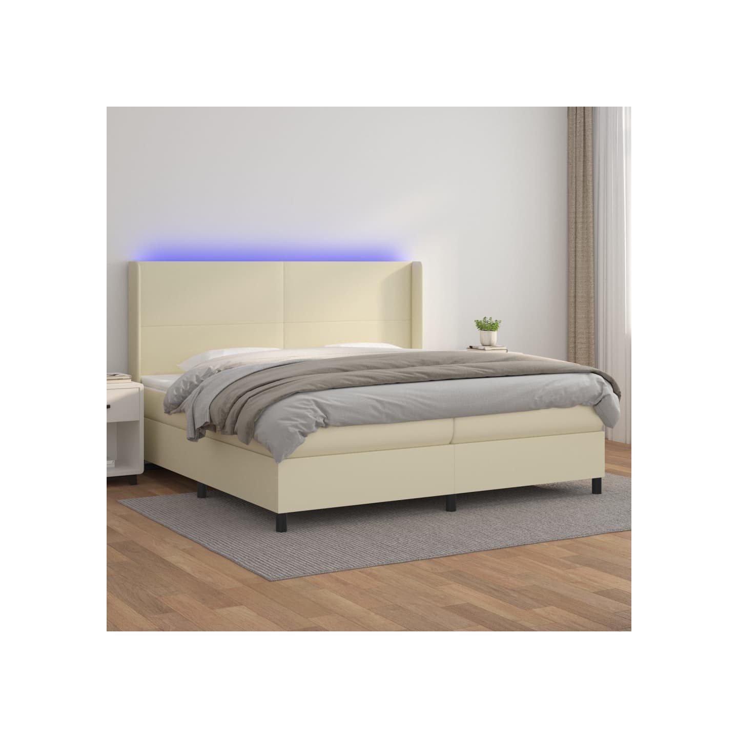Sommier à lattes de lit matelas LED Crème 200x200 cm Similicuir