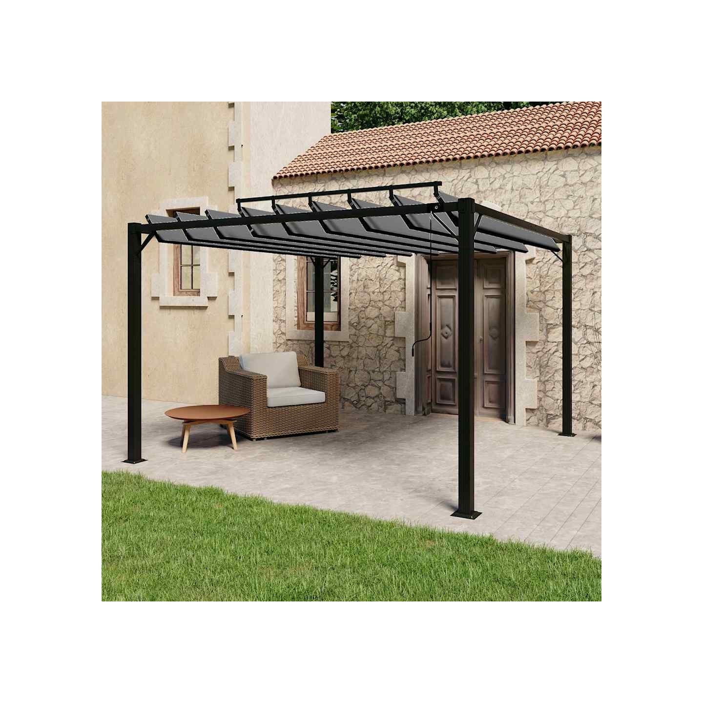 Tonnelle avec toit à persienne 3x3 m Anthracite Tissu aluminium