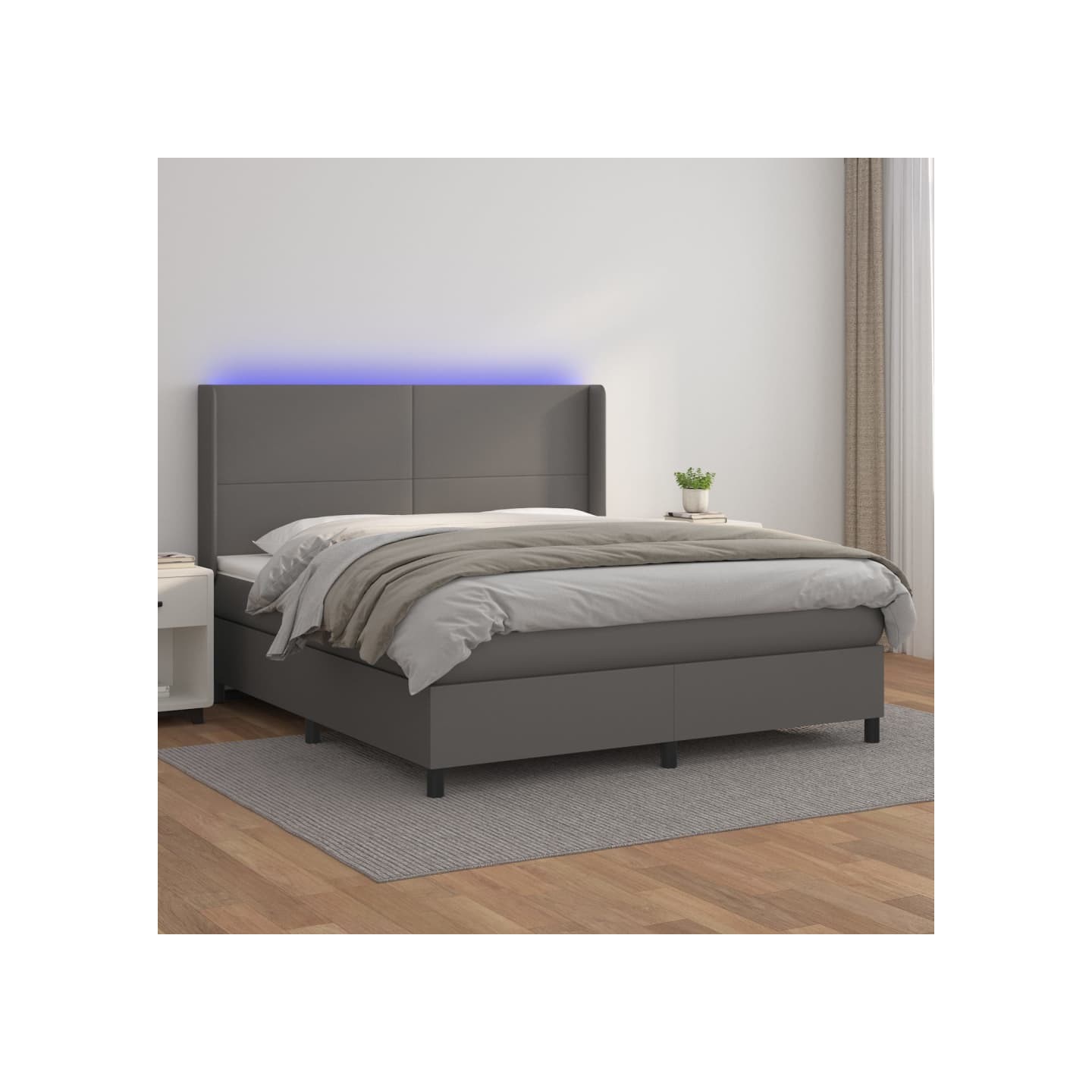 Sommier à lattes de lit matelas LED Gris 160x200 cm Similicuir