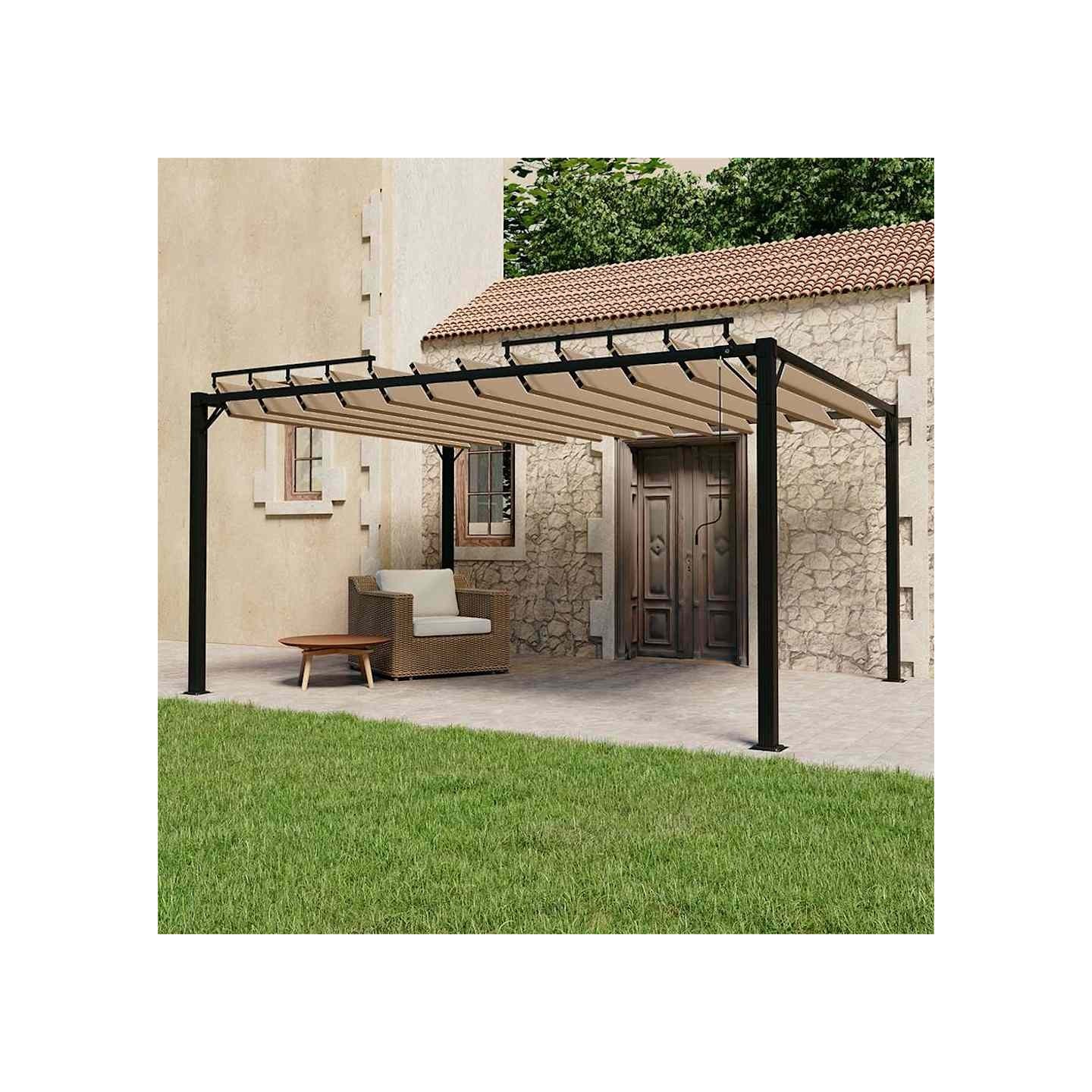 Tonnelle avec toit à persienne 3x4 m Taupe Tissu et aluminium