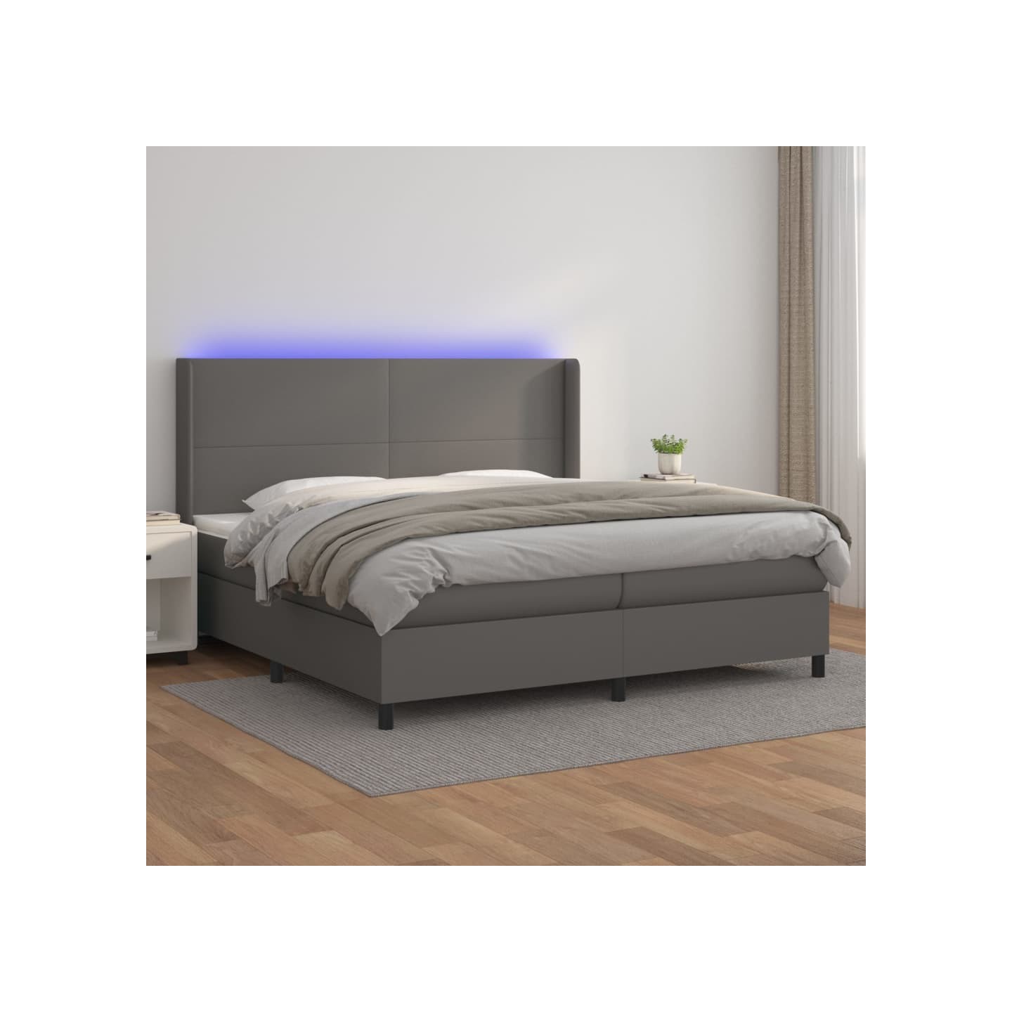 Sommier à lattes de lit matelas LED Gris 200x200 cm Similicuir