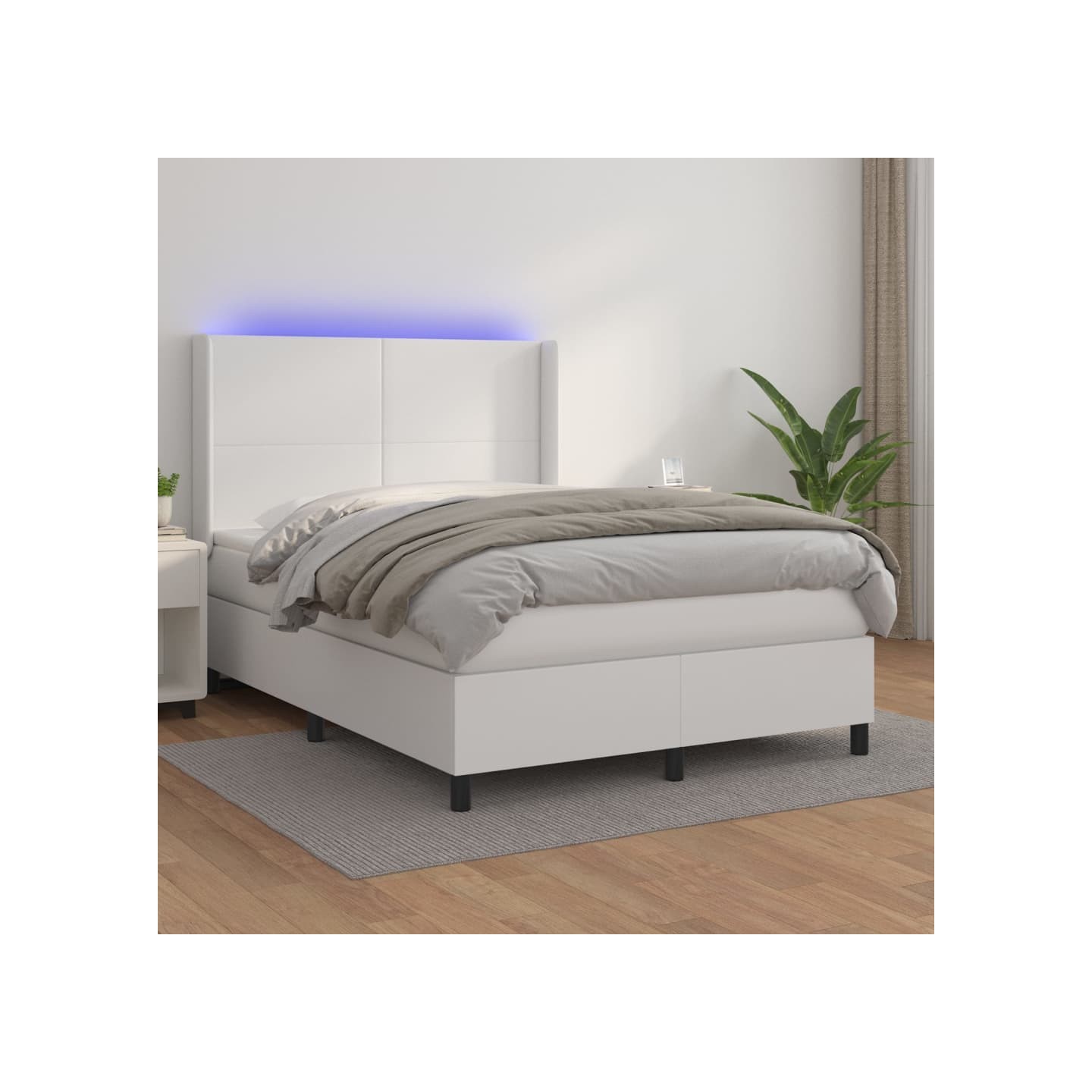 Sommier à lattes de lit matelas LED Blanc 140x190 cm Similicuir