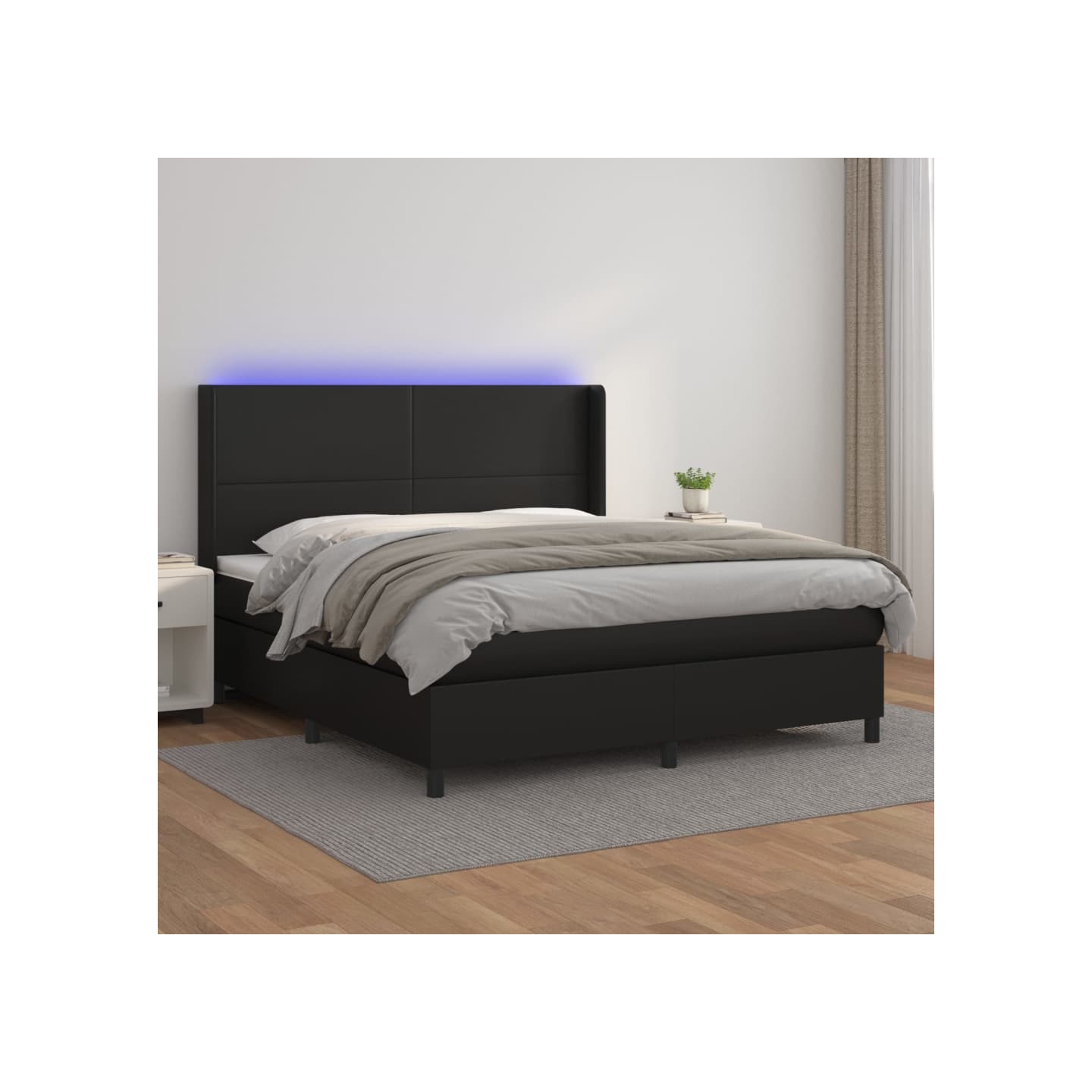 Sommier à lattes de lit matelas LED Noir 160x200cm Similicuir