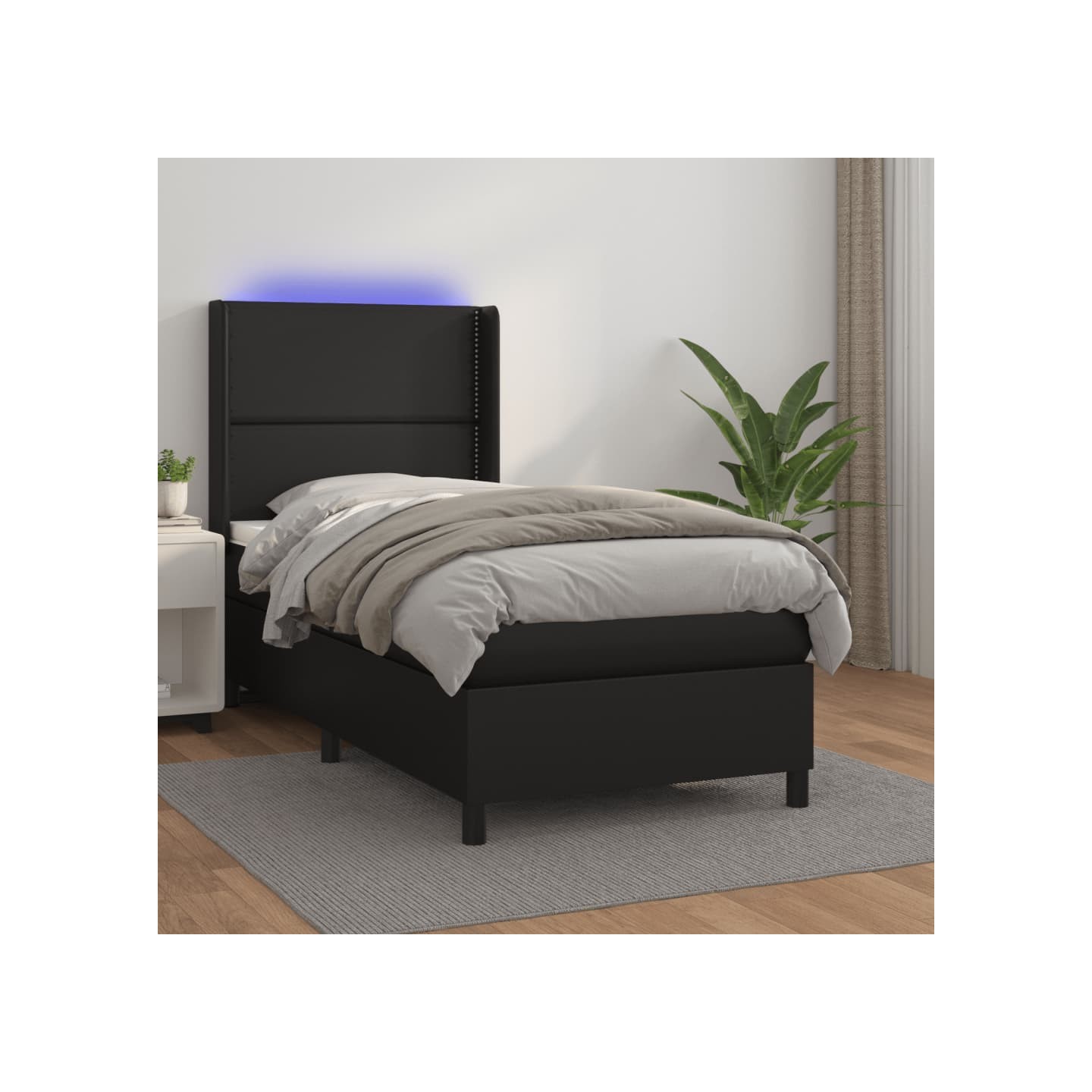 Sommier à lattes de lit matelas LED Noir 90x200 cm Similicuir