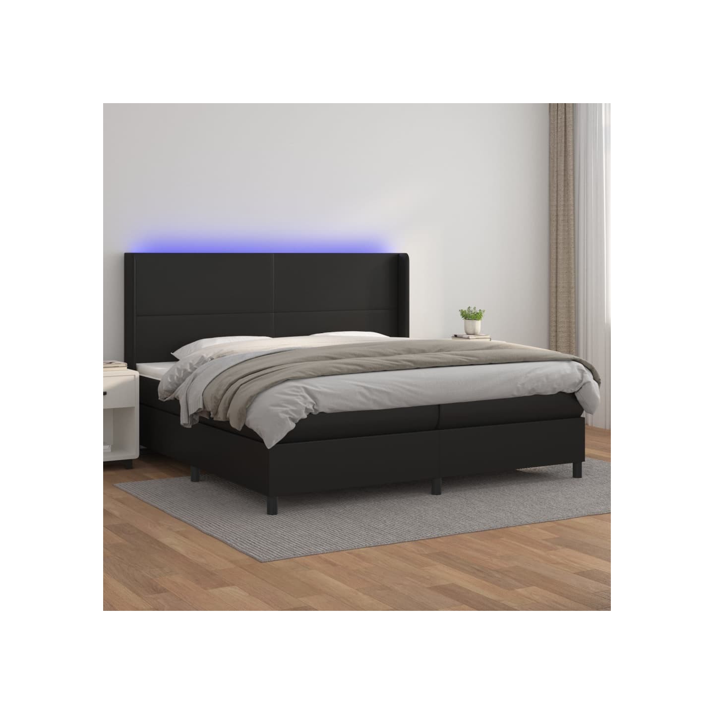 Sommier à lattes de lit matelas LED Noir 200x200cm Similicuir