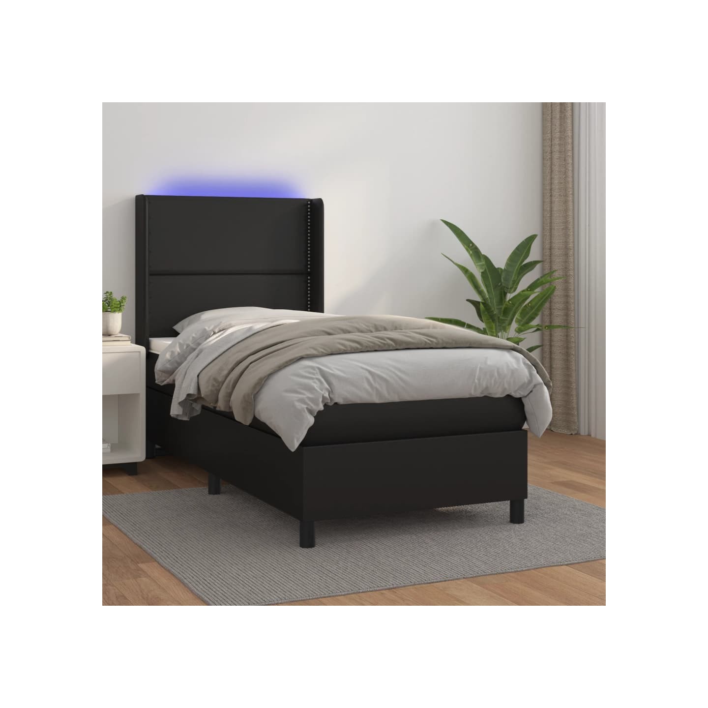 Sommier à lattes de lit matelas LED Noir 90x190 cm Similicuir