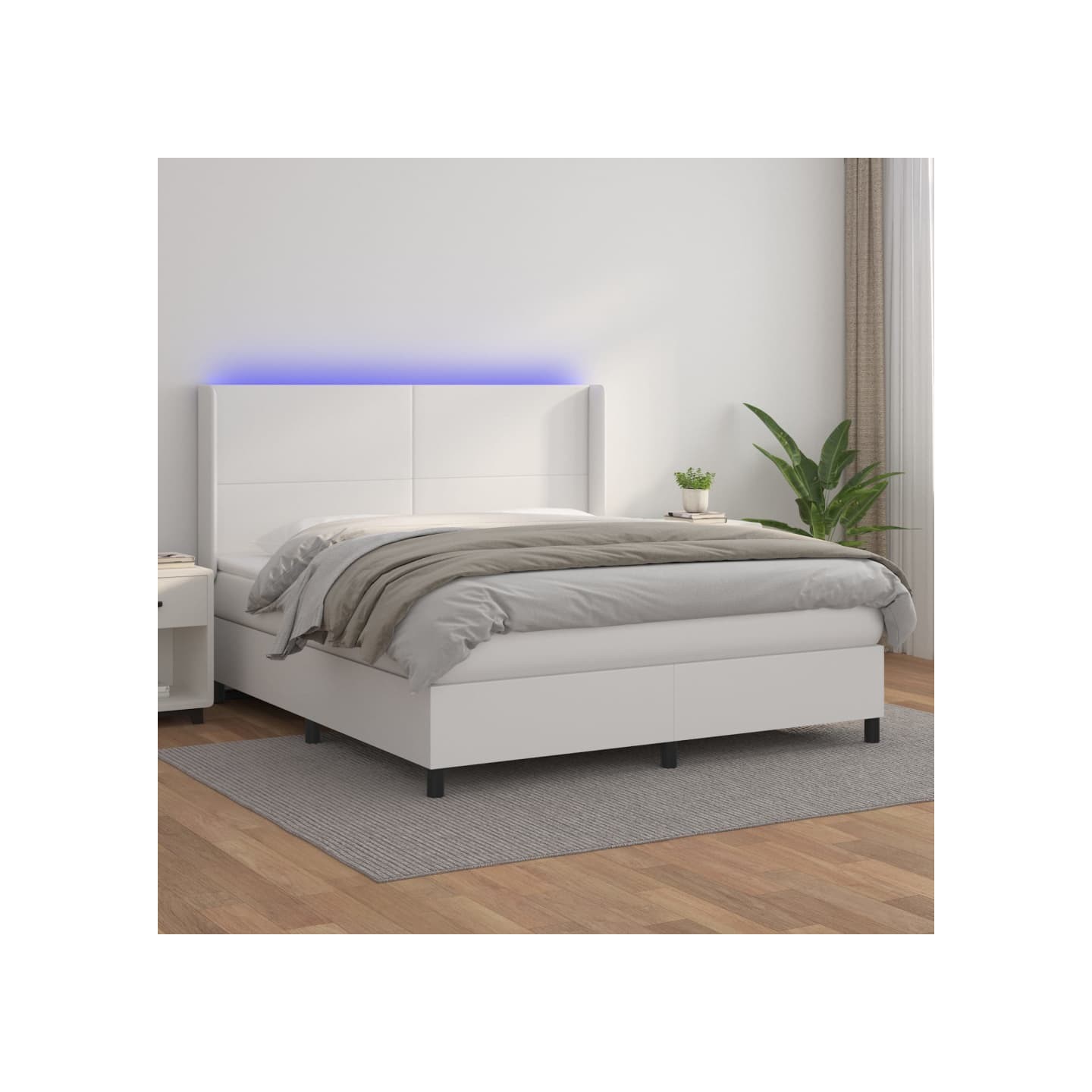 Sommier à lattes de lit matelas LED Blanc 160x200 cm Similicuir