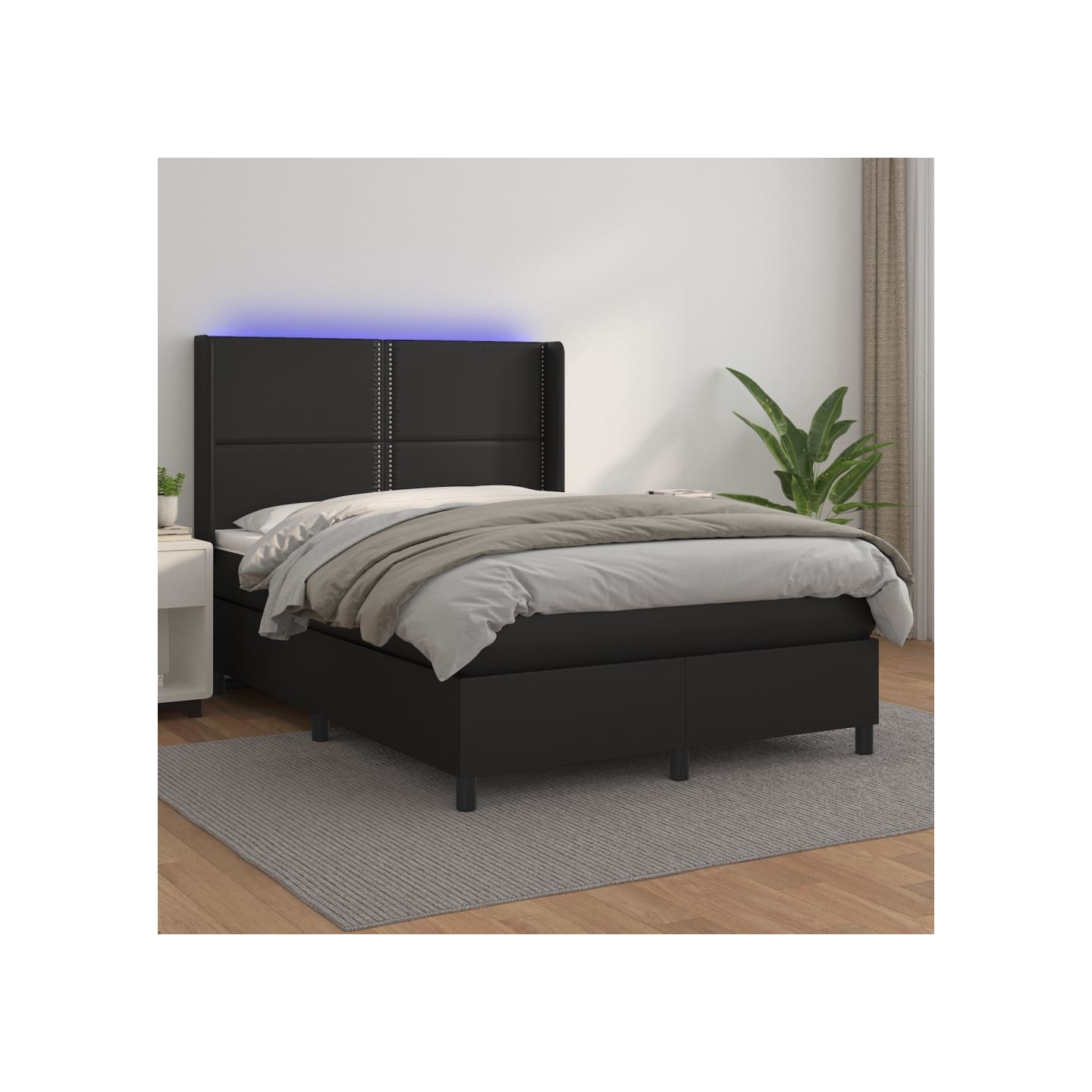 Sommier à lattes de lit matelas LED Noir 140x190cm Similicuir
