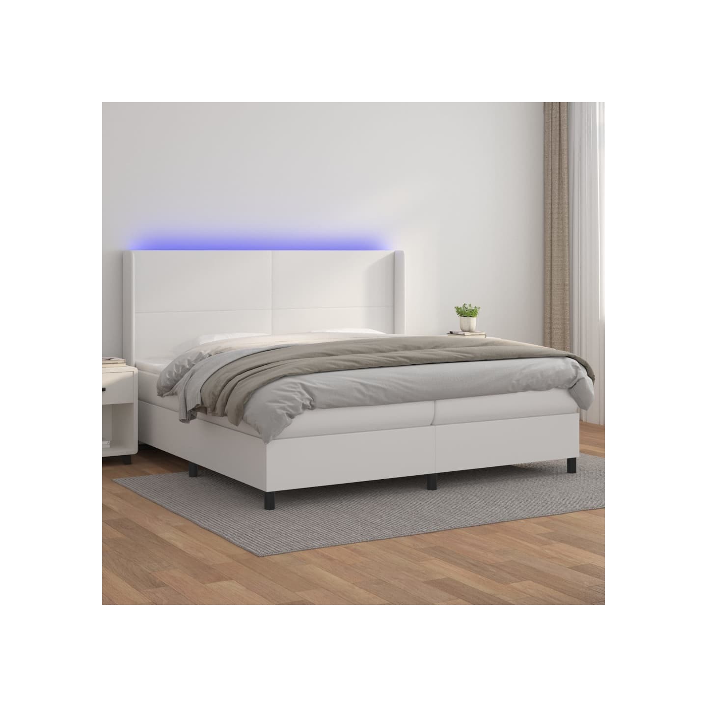 Sommier à lattes de lit matelas LED Blanc 200x200 cm Similicuir