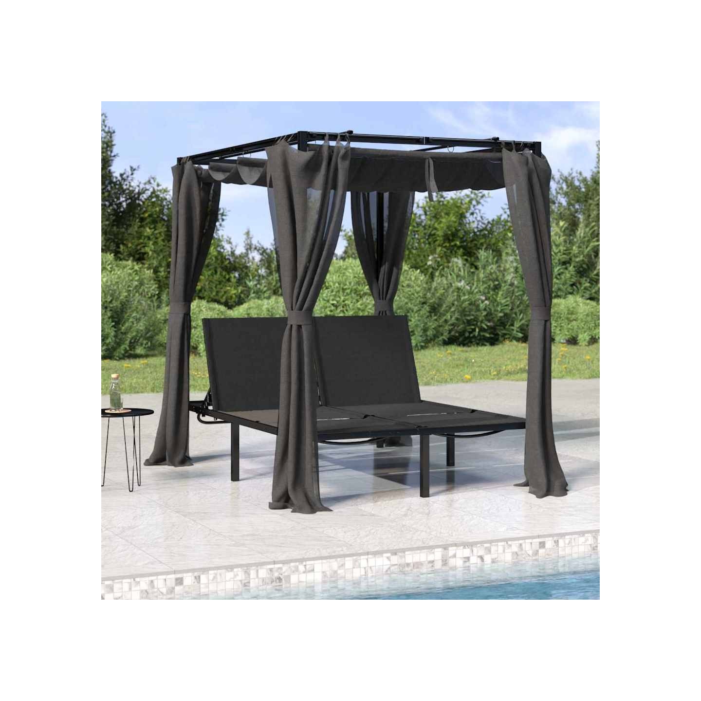 Chaise longue double avec rideaux latéraux et supérieurs