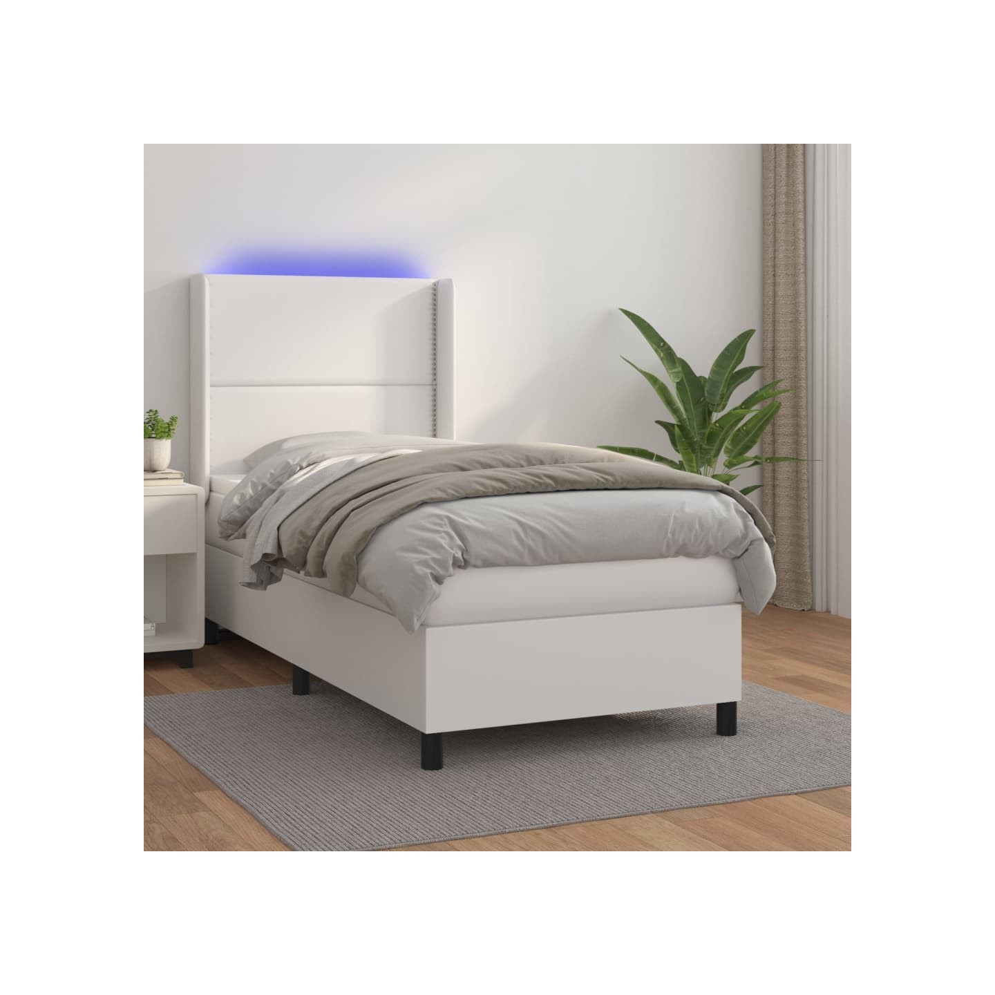 Sommier à lattes de lit matelas LED Blanc 100x200 cm Similicuir