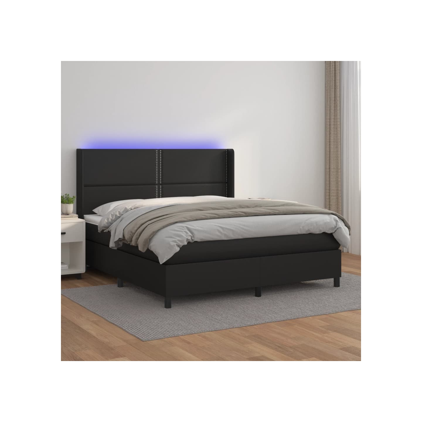 Sommier à lattes de lit matelas LED Noir 180x200cm Similicuir