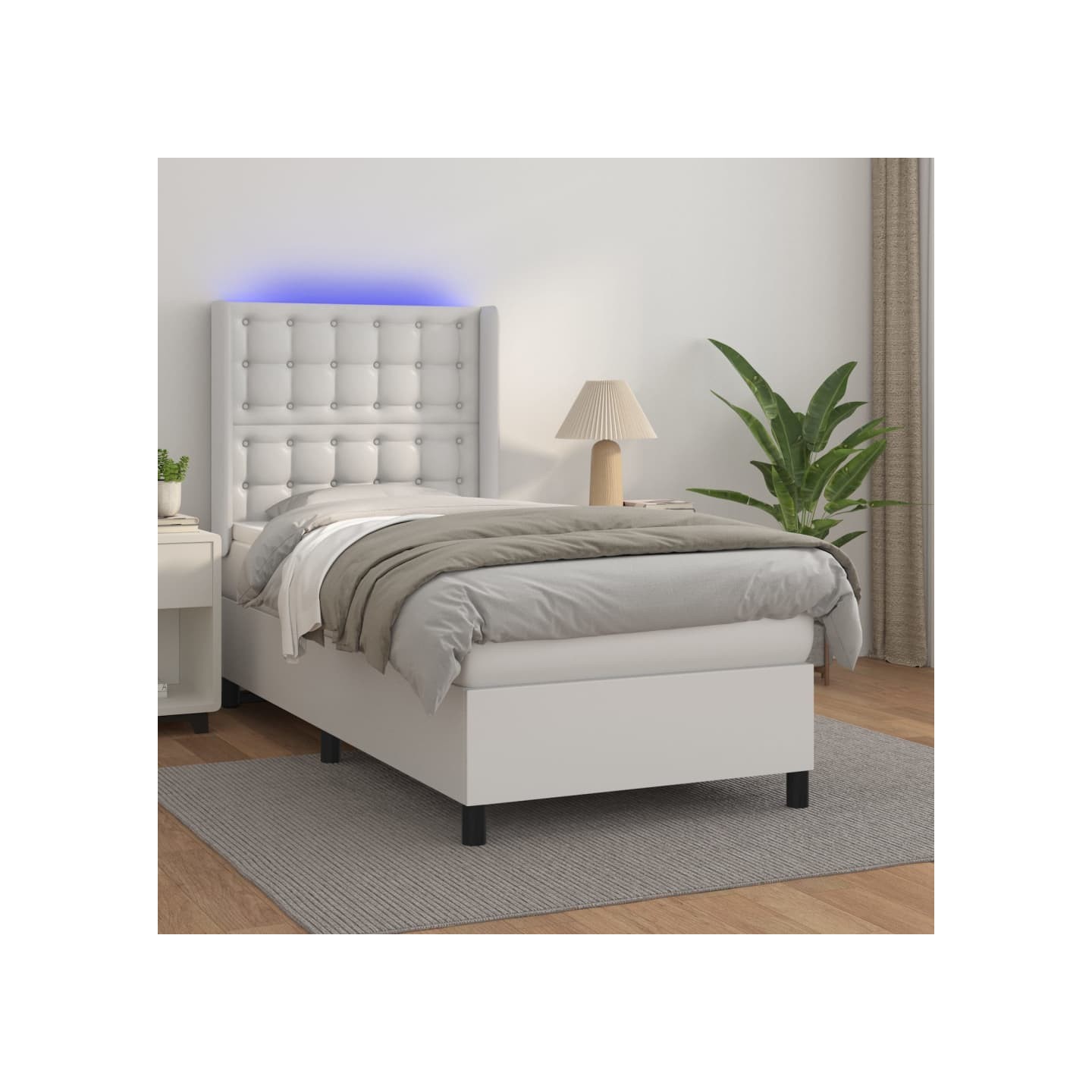Sommier à lattes de lit matelas LED Blanc 80x200cm Similicuir