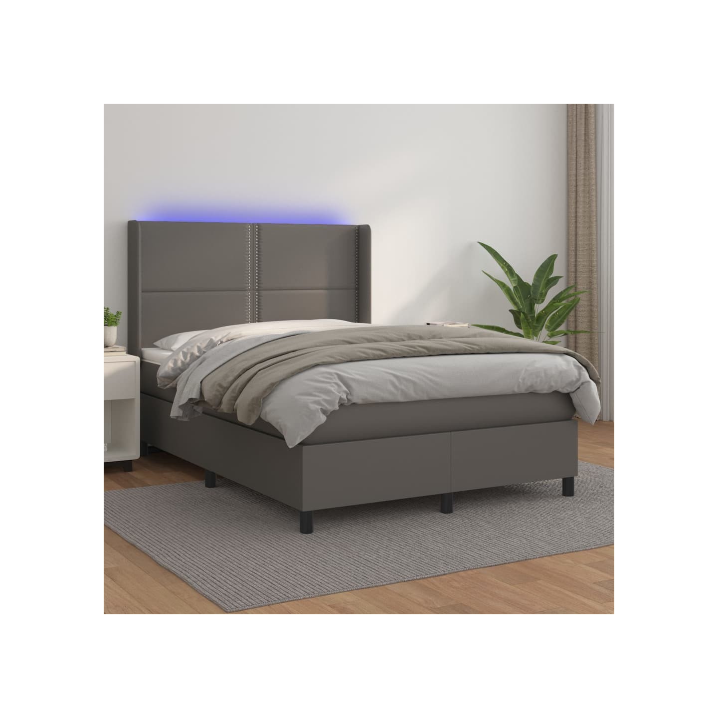 Sommier à lattes de lit matelas LED Gris 140x200 cm Similicuir