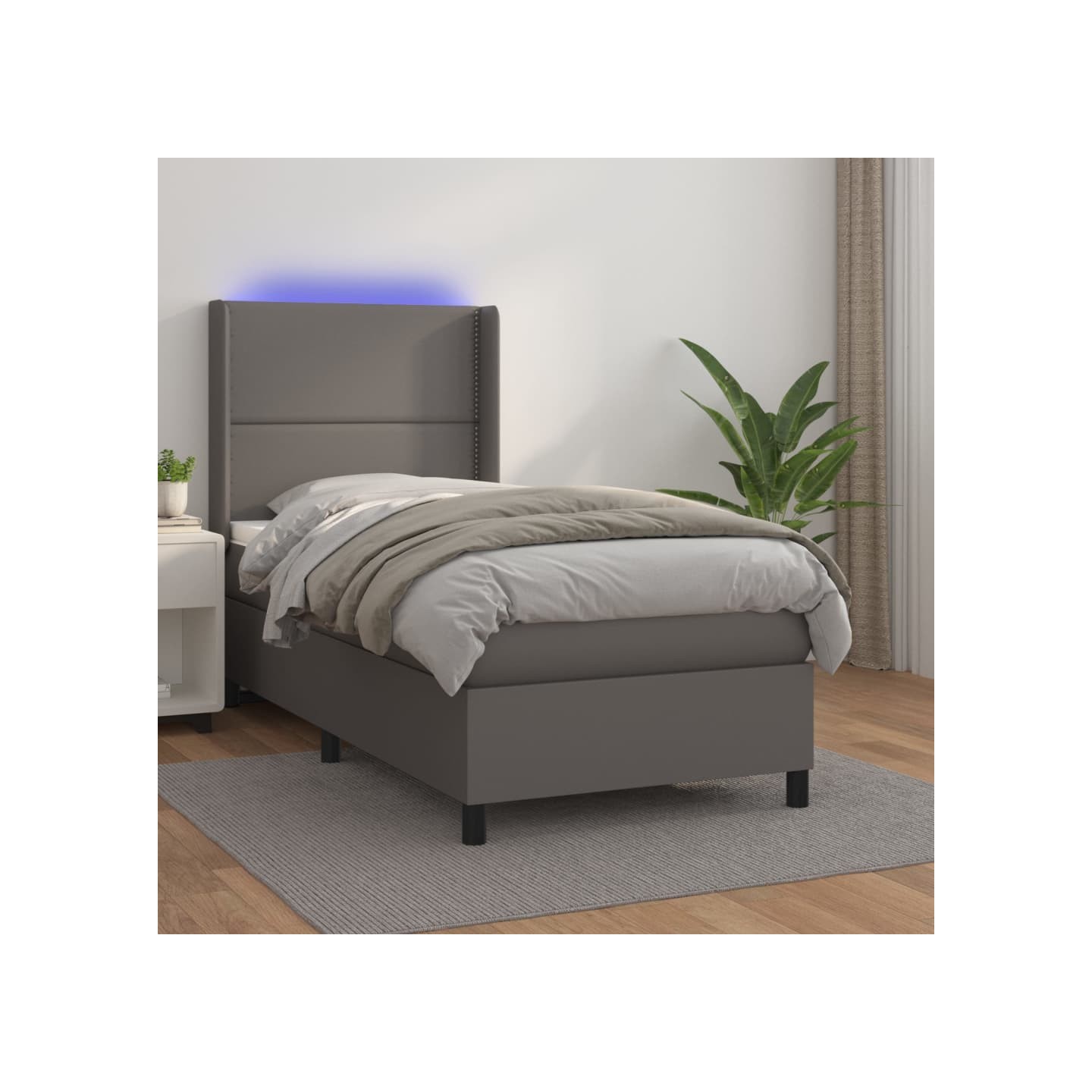 Sommier à lattes de lit matelas LED Gris 100x200 cm Similicuir