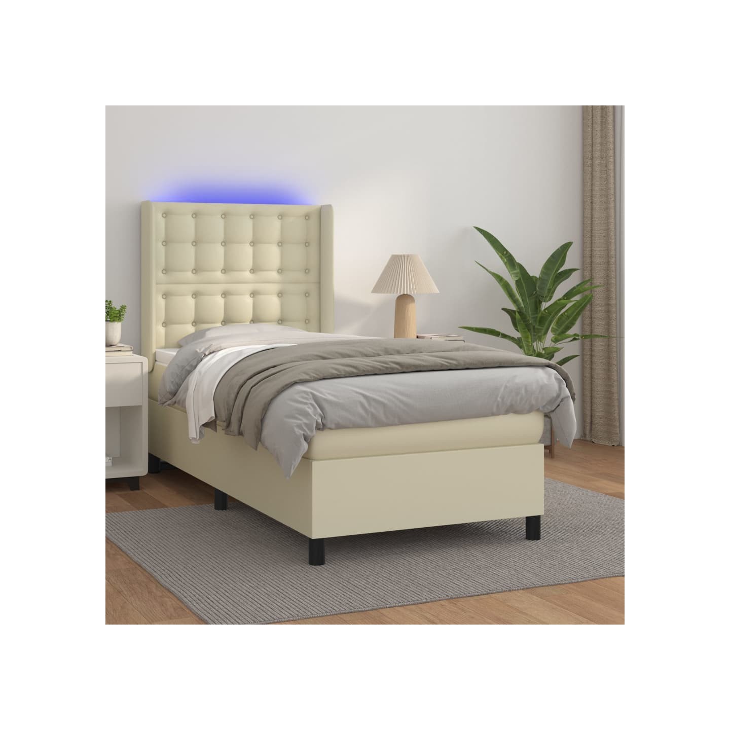 Sommier à lattes de lit matelas LED Crème 90x190cm Similicuir