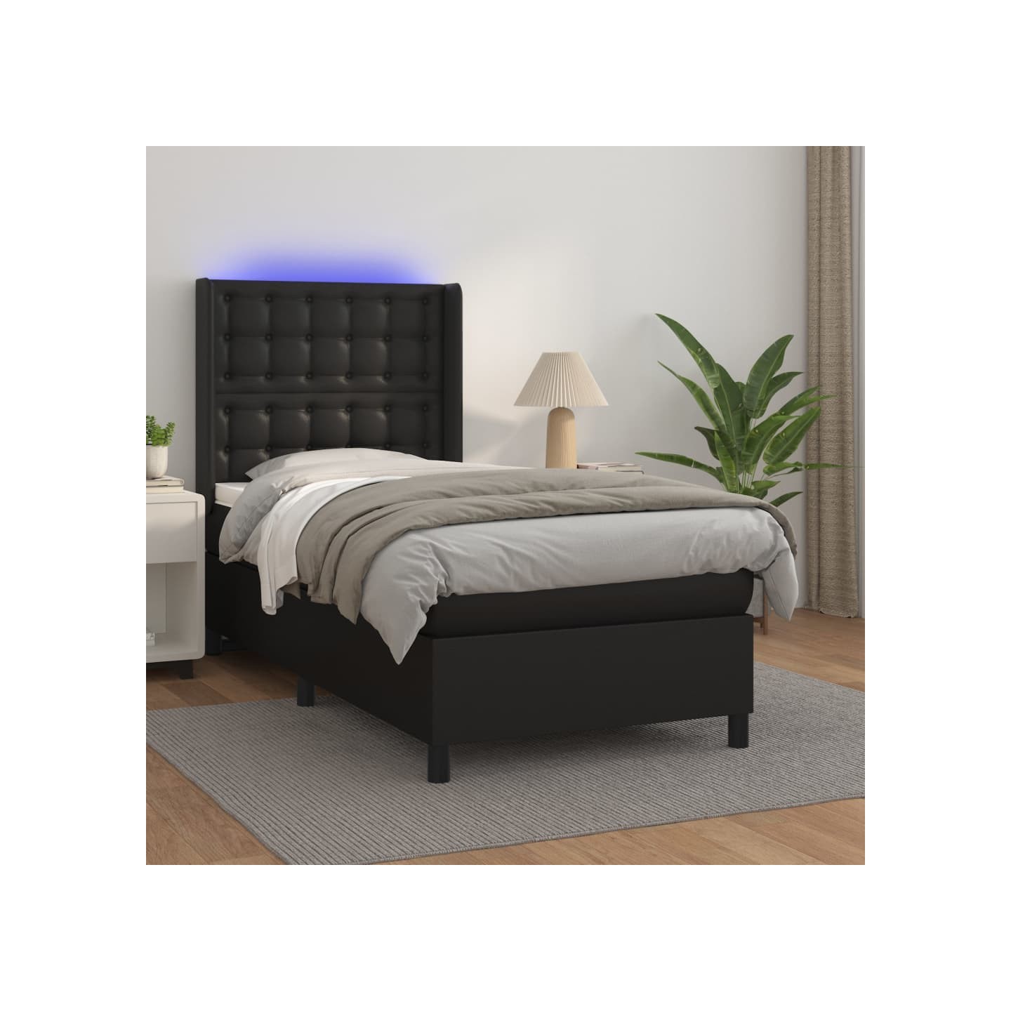 Sommier à lattes de lit matelas LED Noir 100x200cm Similicuir
