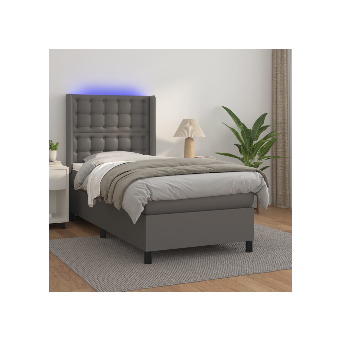 Sommier à lattes de lit matelas LED Gris 80x200 cm Similicuir