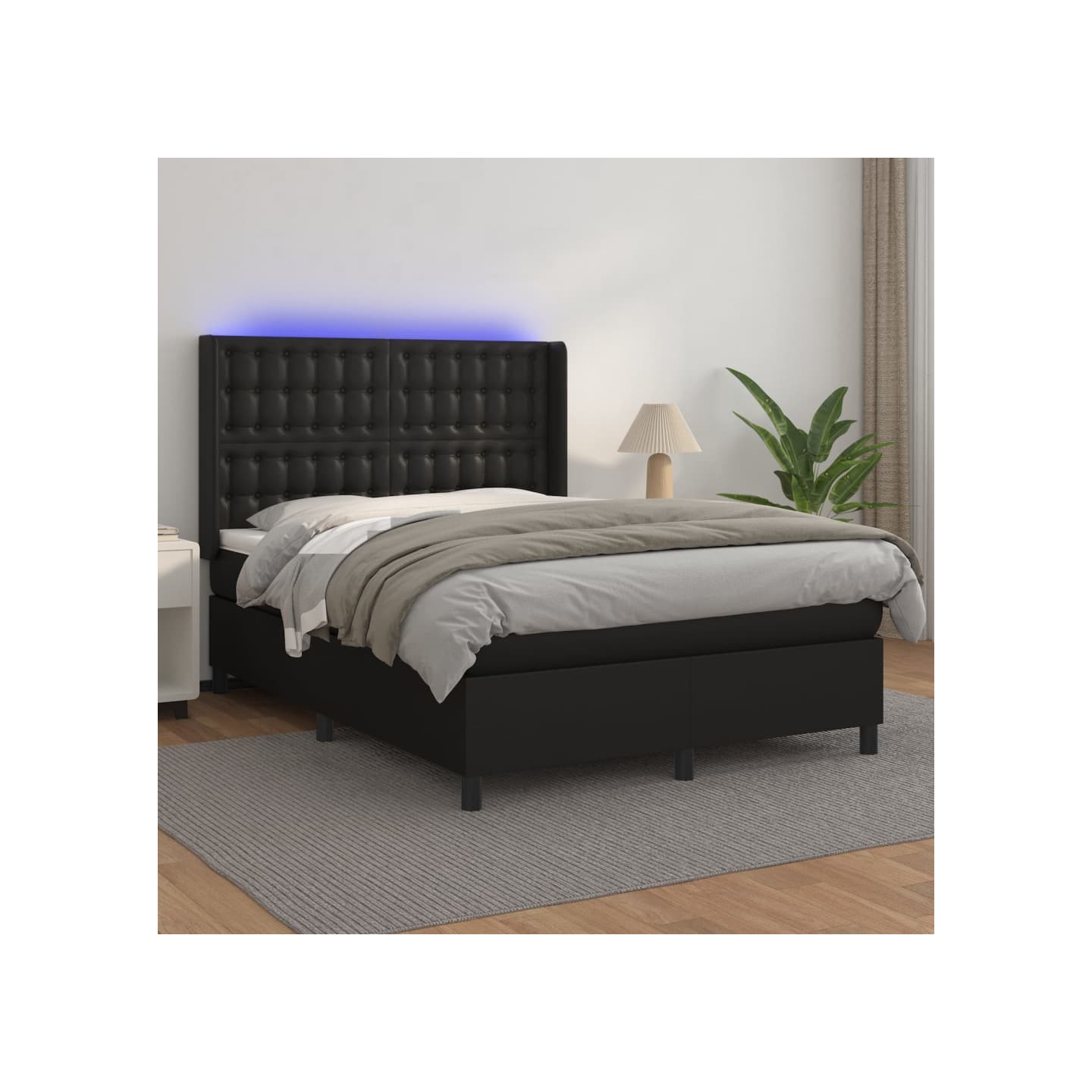 Sommier à lattes de lit matelas LED Noir 140x190cm Similicuir