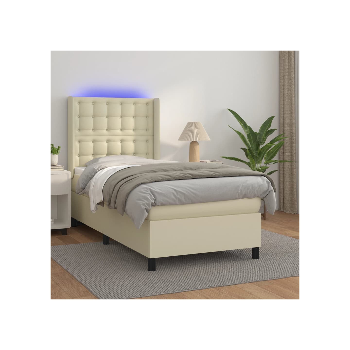 Sommier à lattes de lit matelas LED Crème 100x200 cm Similicuir