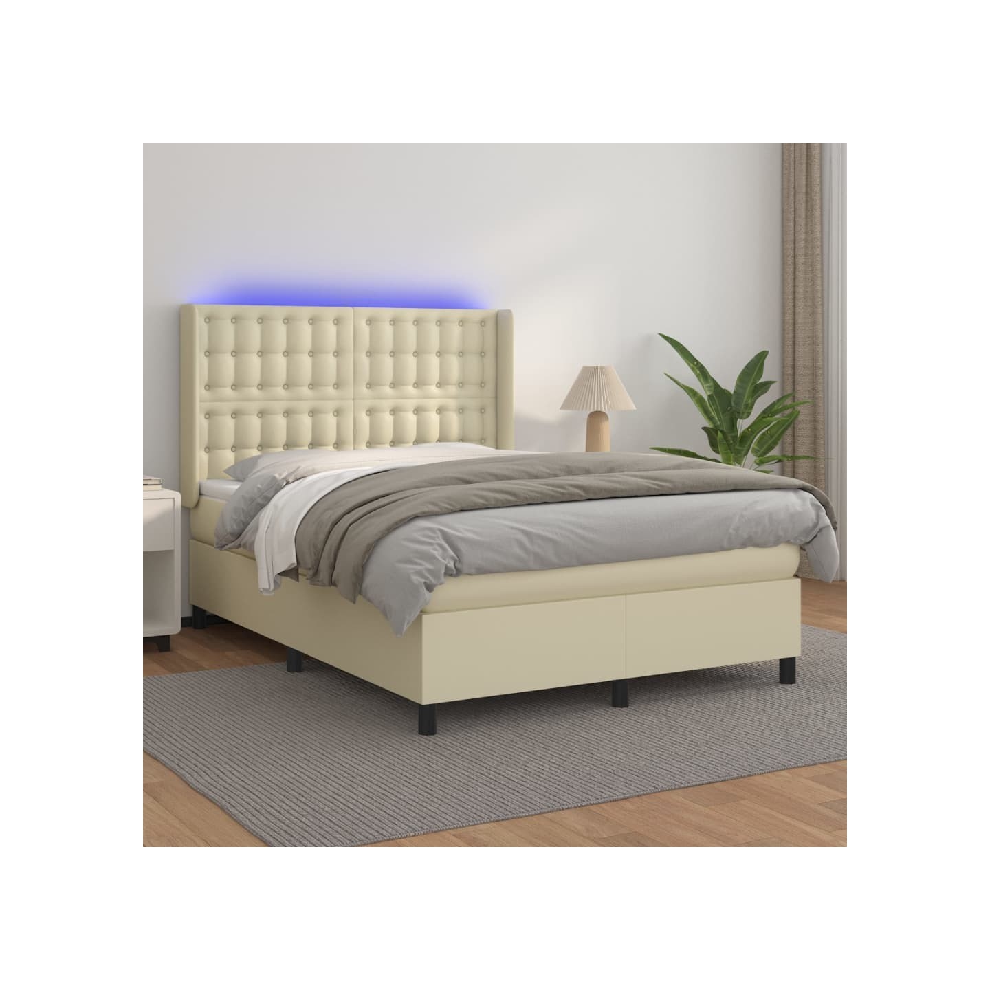 Sommier à lattes de lit matelas LED Crème 140x190 cm Similicuir