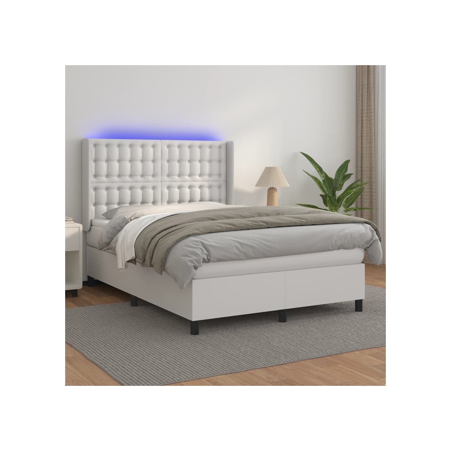 Sommier à lattes de lit matelas LED Blanc 140x200 cm Similicuir