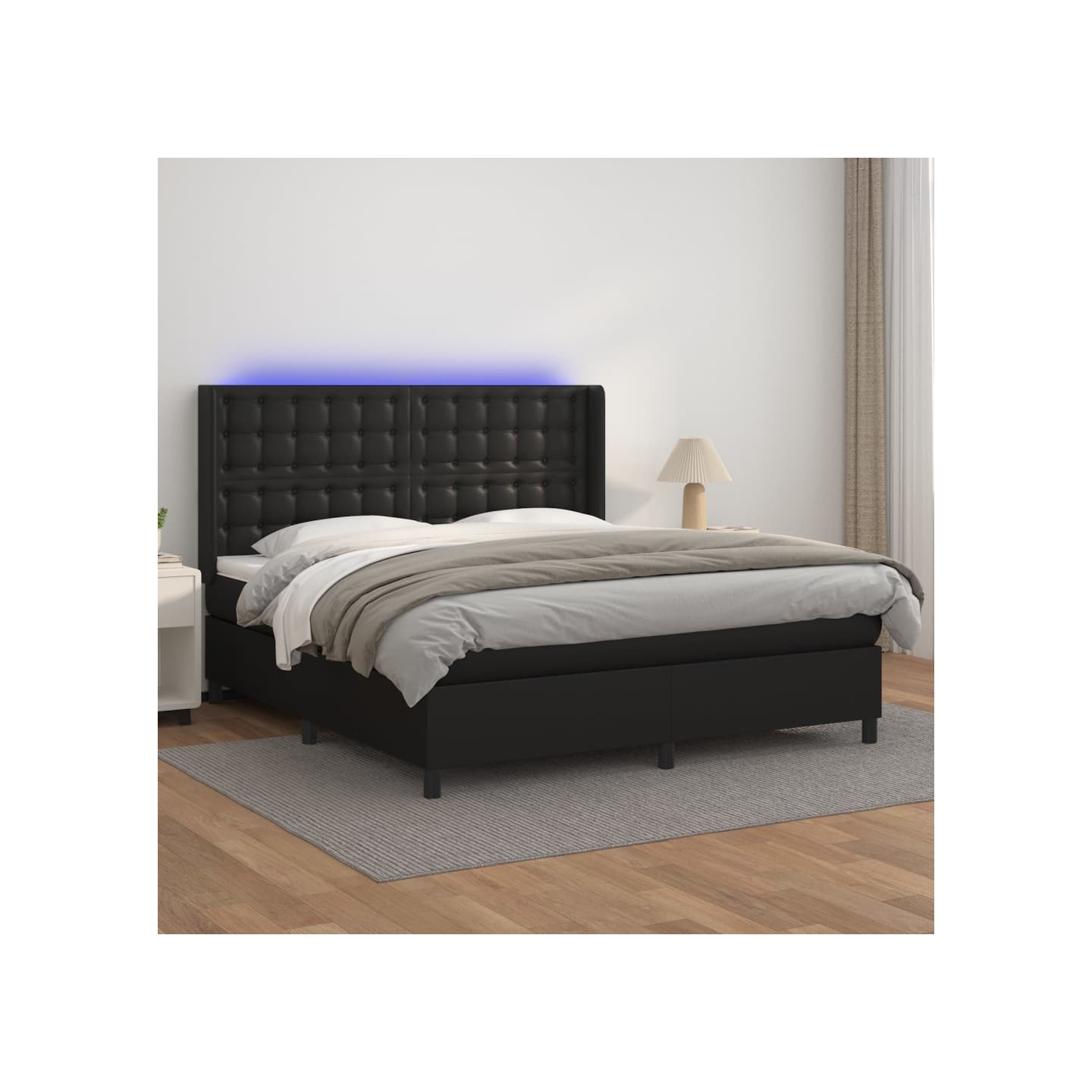 Sommier à lattes de lit matelas LED Noir 180x200cm Similicuir