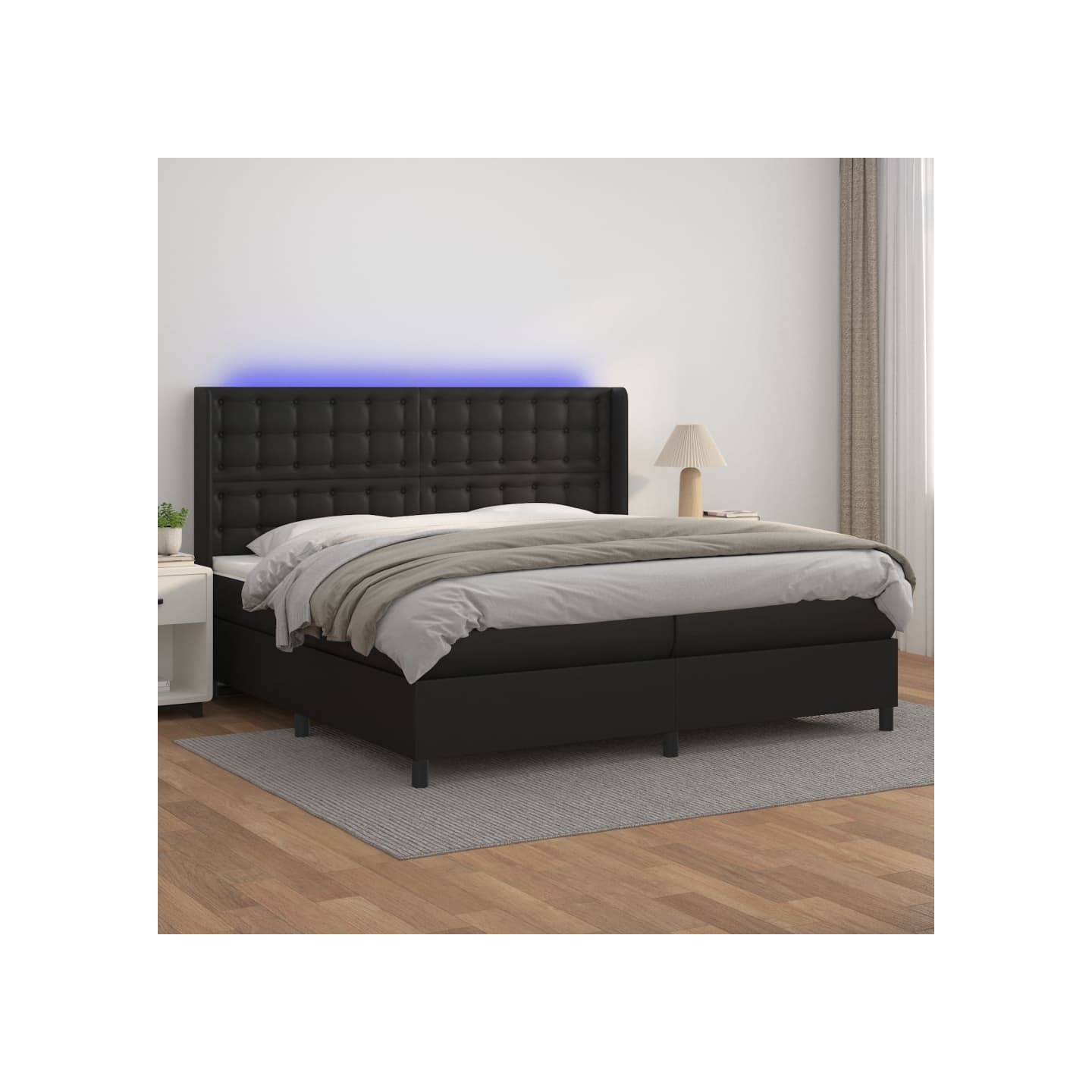 Sommier à lattes de lit matelas LED Noir 200x200cm Similicuir