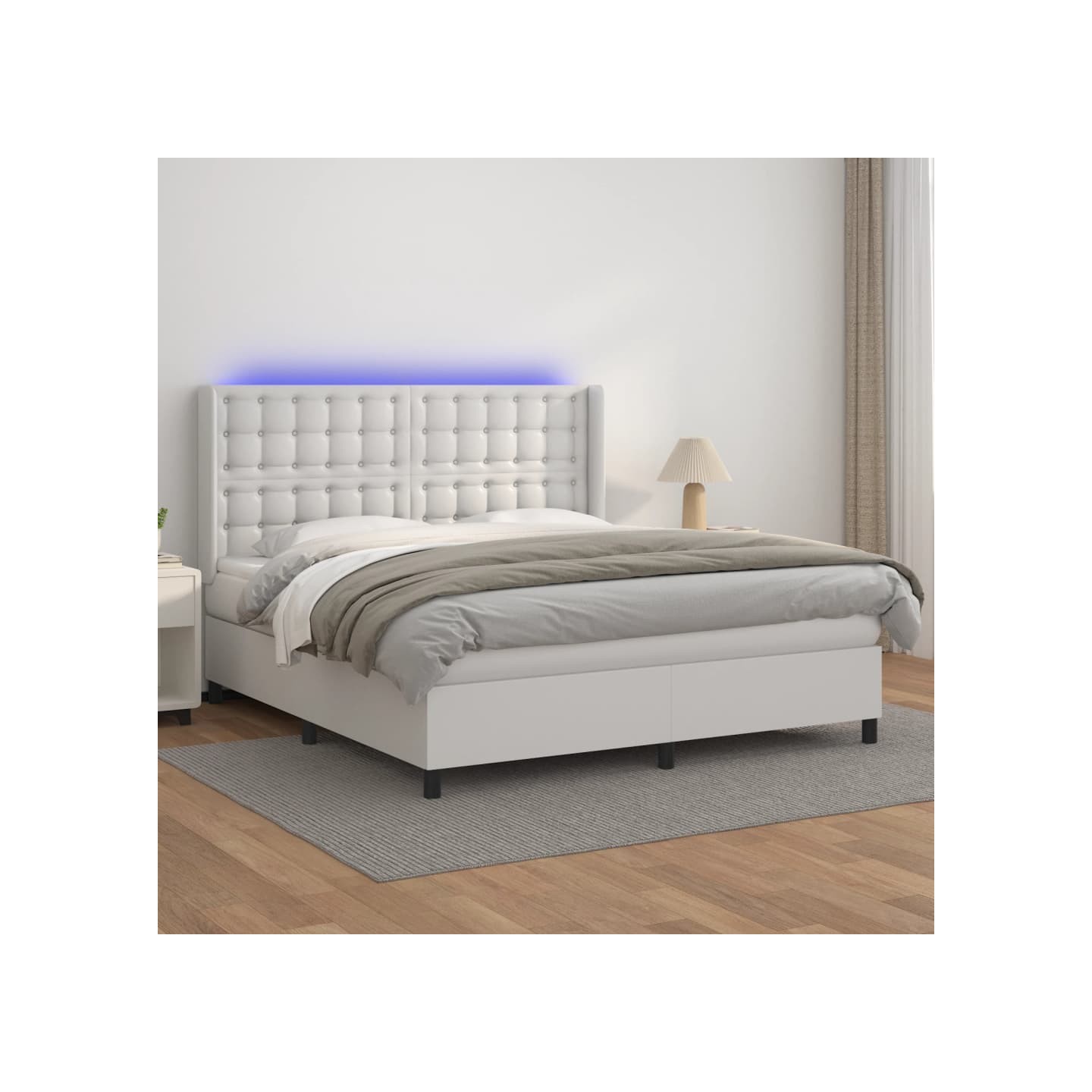 Sommier à lattes de lit matelas LED Blanc 160x200 cm Similicuir