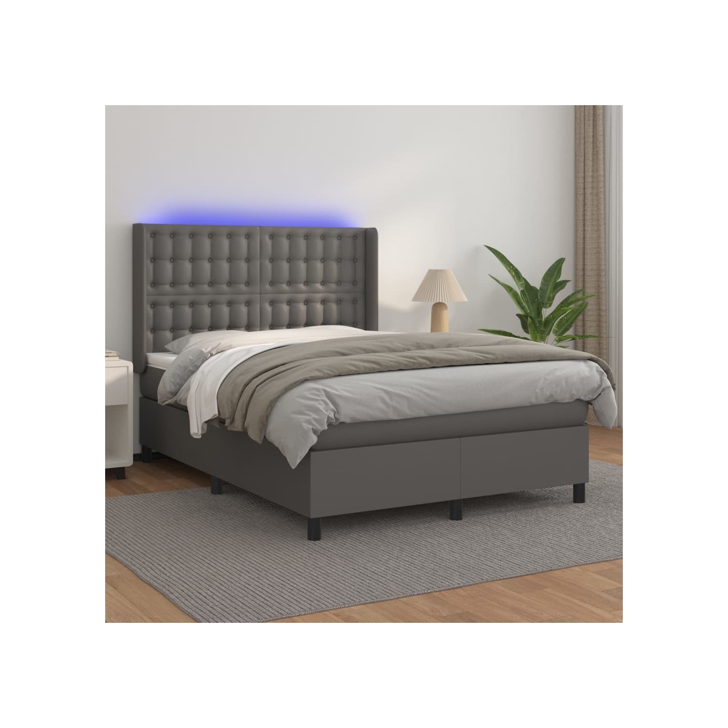 Sommier à lattes de lit matelas LED Gris 140x190cm Similicuir