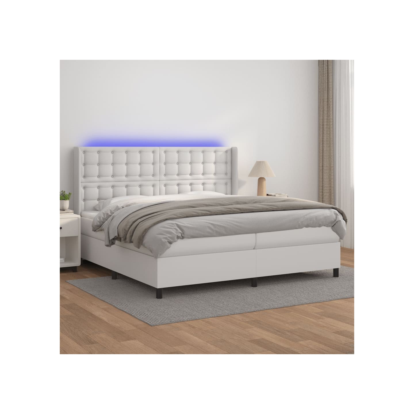 Sommier à lattes de lit matelas LED Blanc 200x200 cm Similicuir