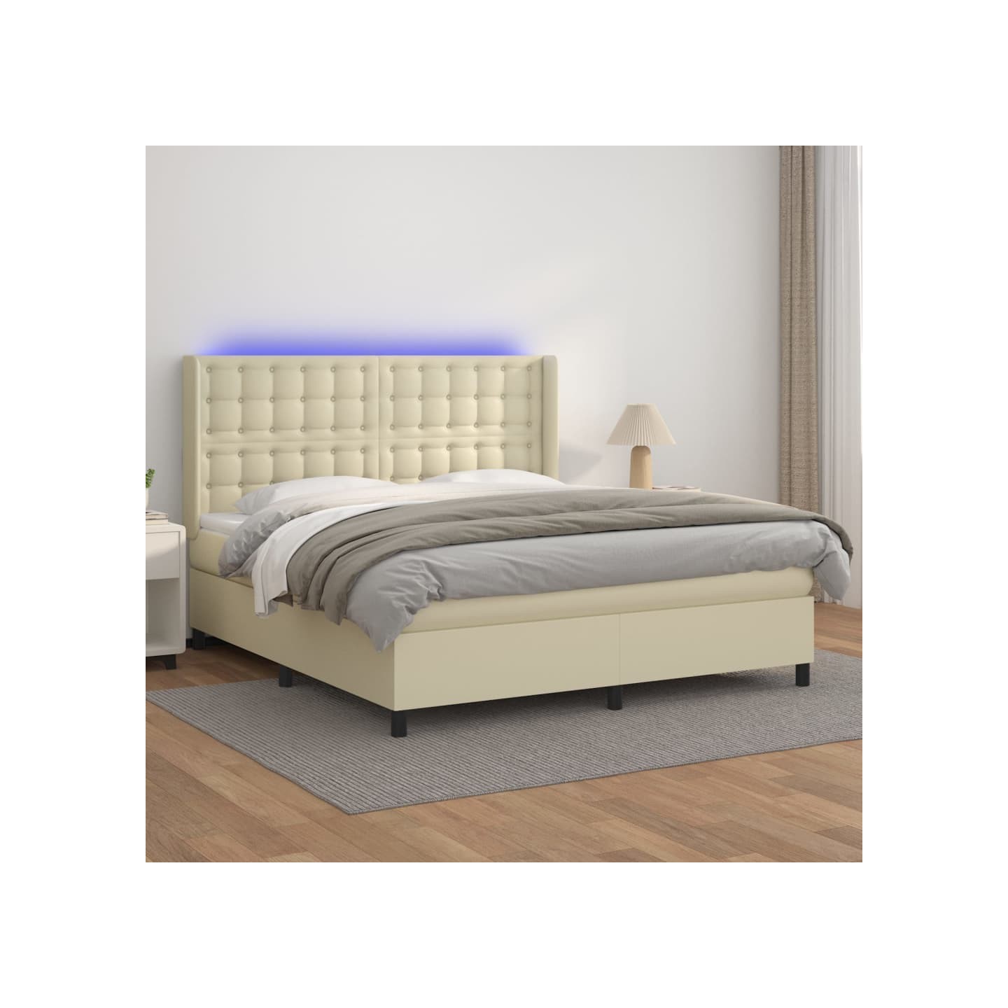 Sommier à lattes de lit matelas LED Crème 160x200 cm Similicuir