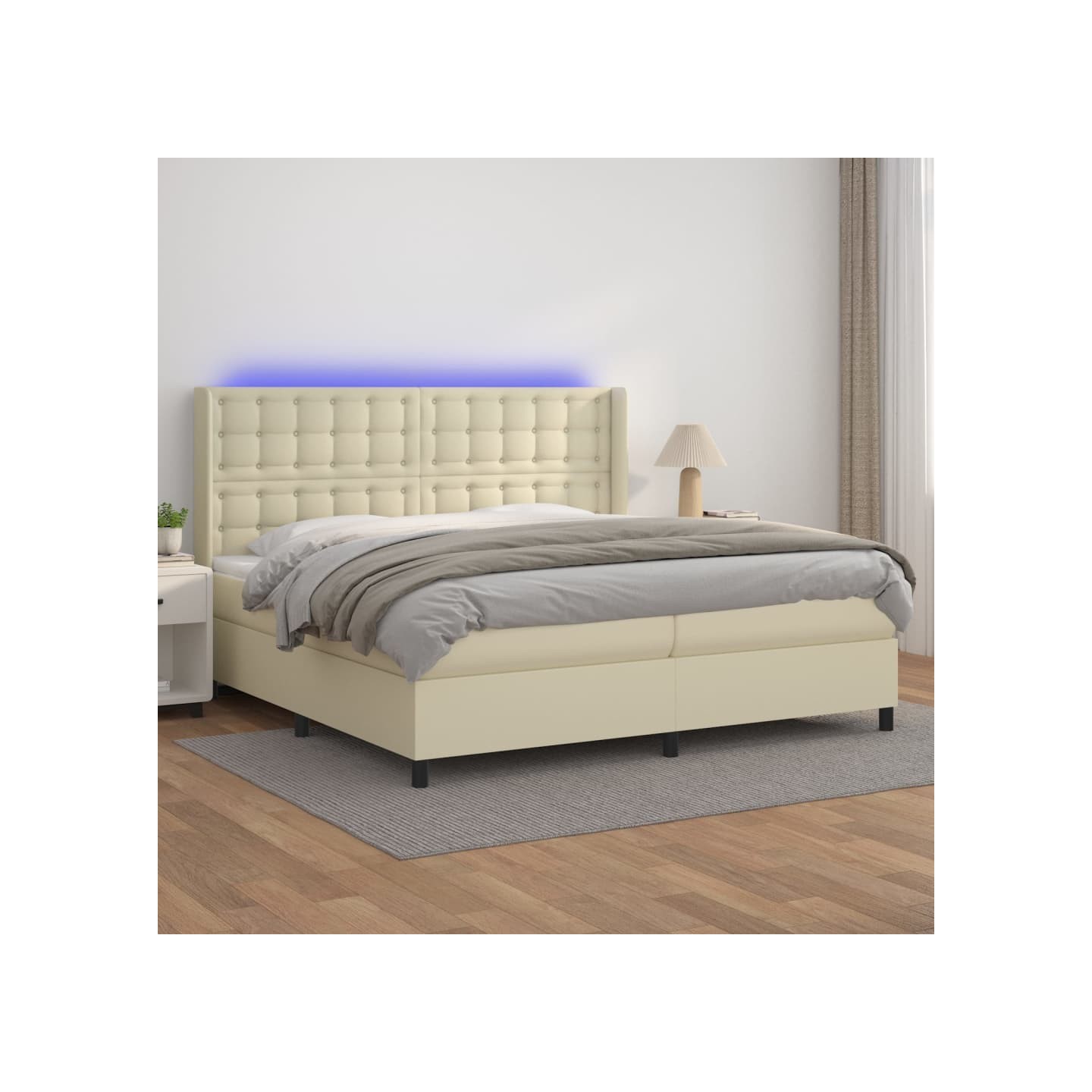 Sommier à lattes de lit matelas LED Crème 200x200 cm Similicuir