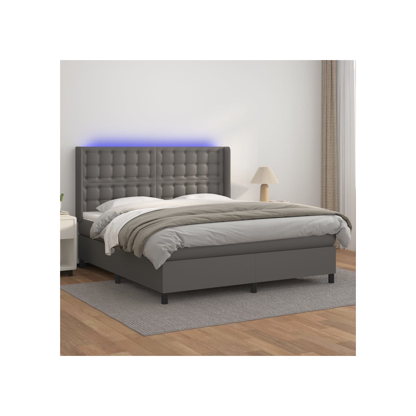 Sommier à lattes de lit matelas LED Gris 160x200 cm Similicuir