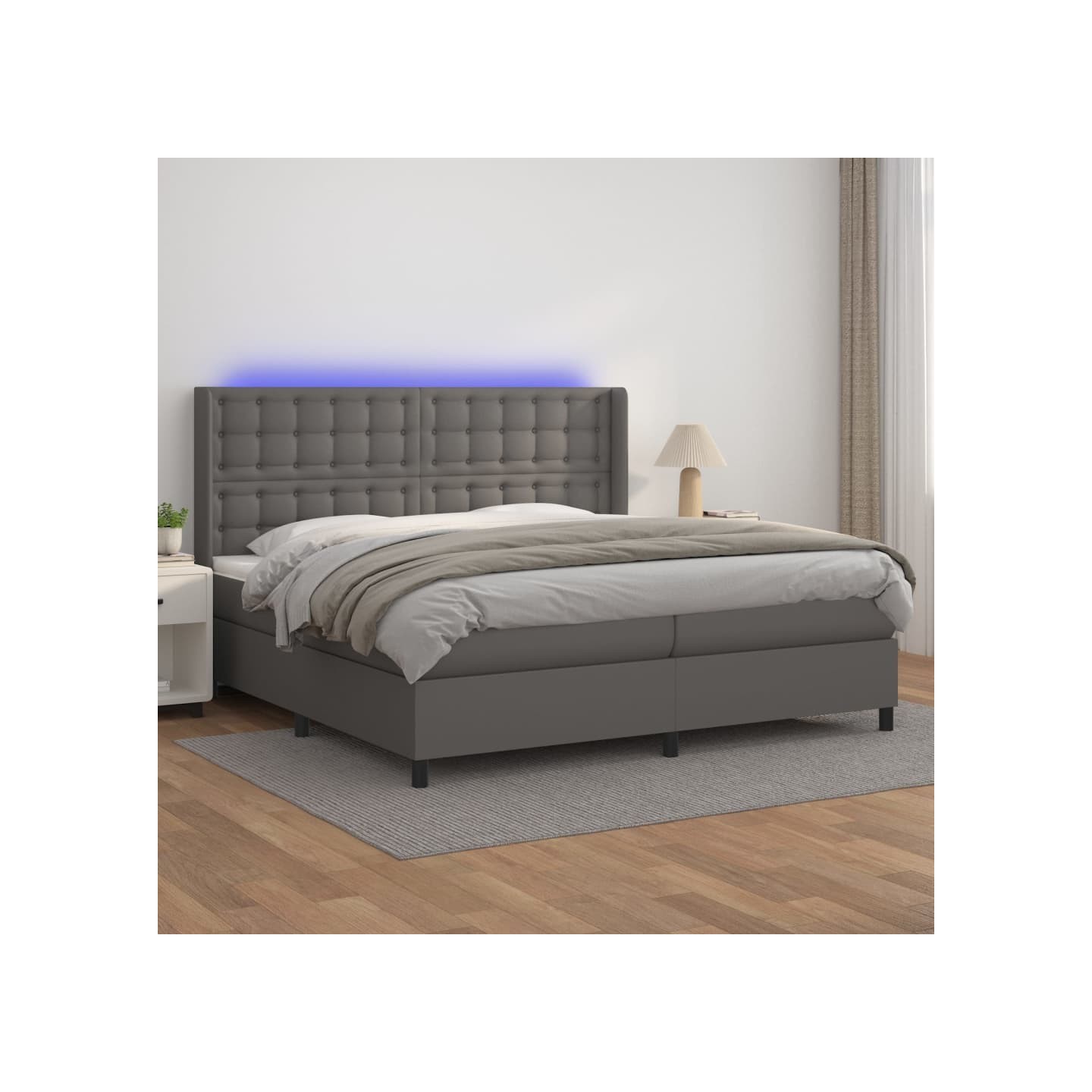Sommier à lattes de lit matelas LED Gris 200x200 cm Similicuir