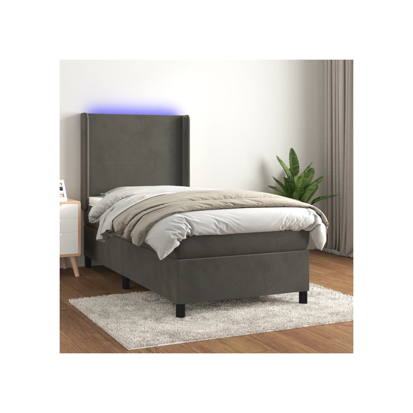 Sommier à lattes de lit matelas et LED Gris foncé 100x200 cm